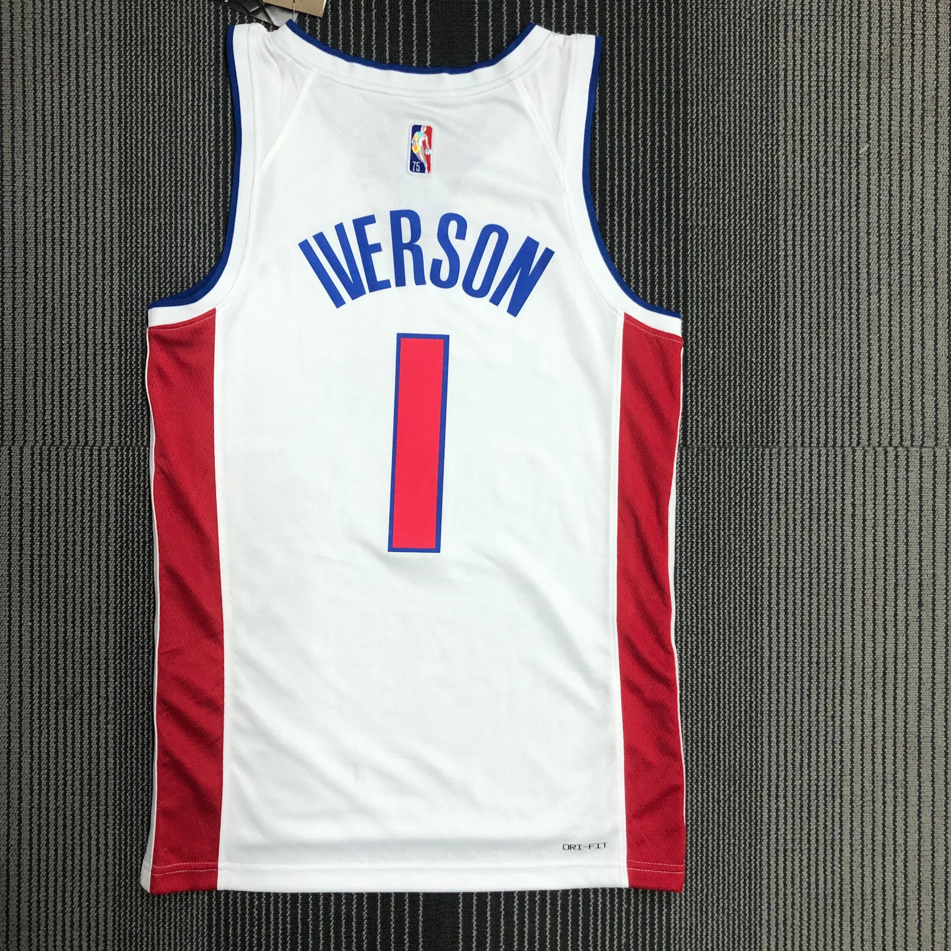 NBA 75th Anniversary Detroit Pistons White #1 IVERSON Jersey High Quality Name and Number Print - leoleo123123