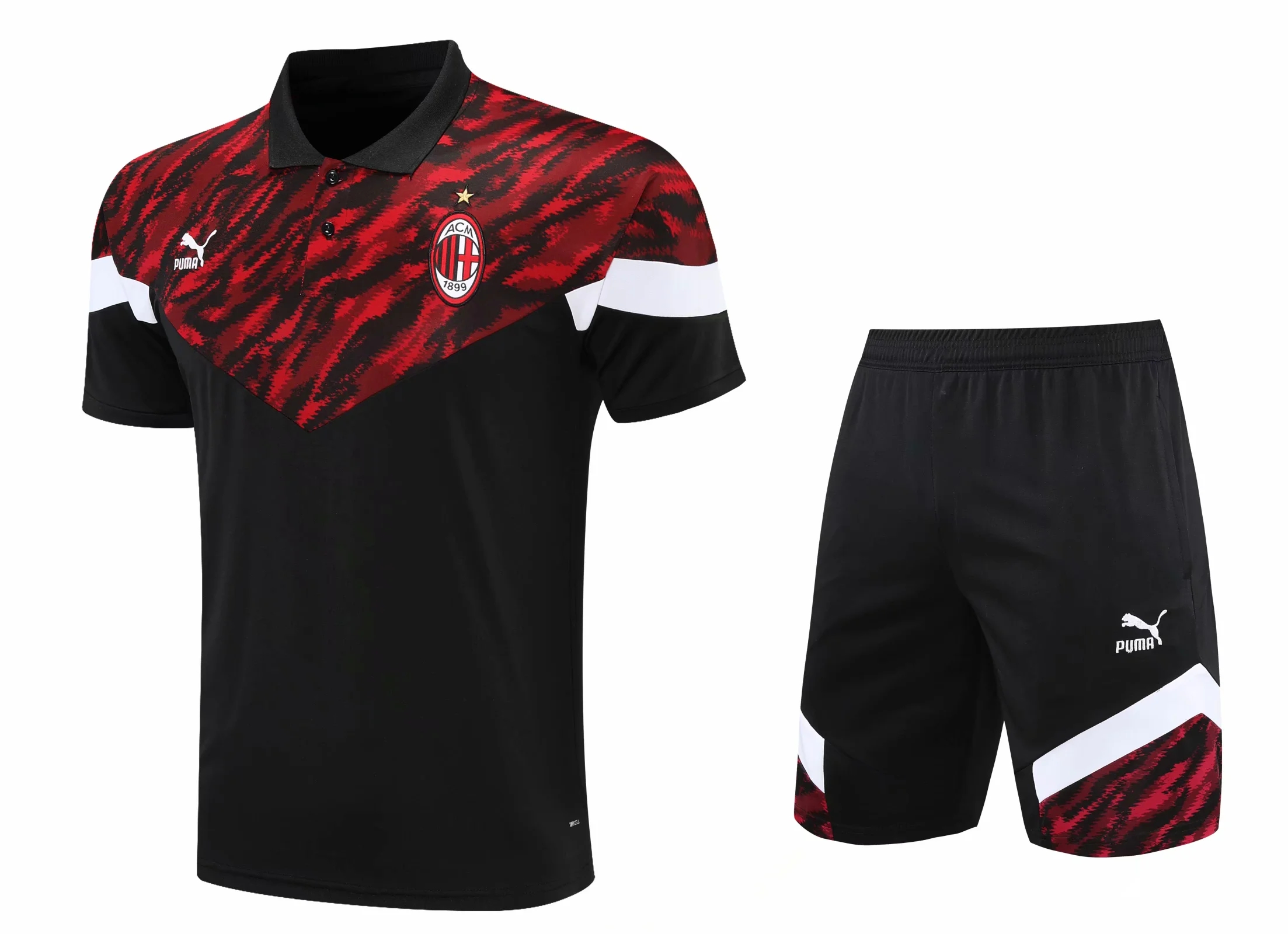 21-22 AC Milan Black Polo Training Set--Short Sleeve and Short Pant Training Tracksuit - leoleo123123