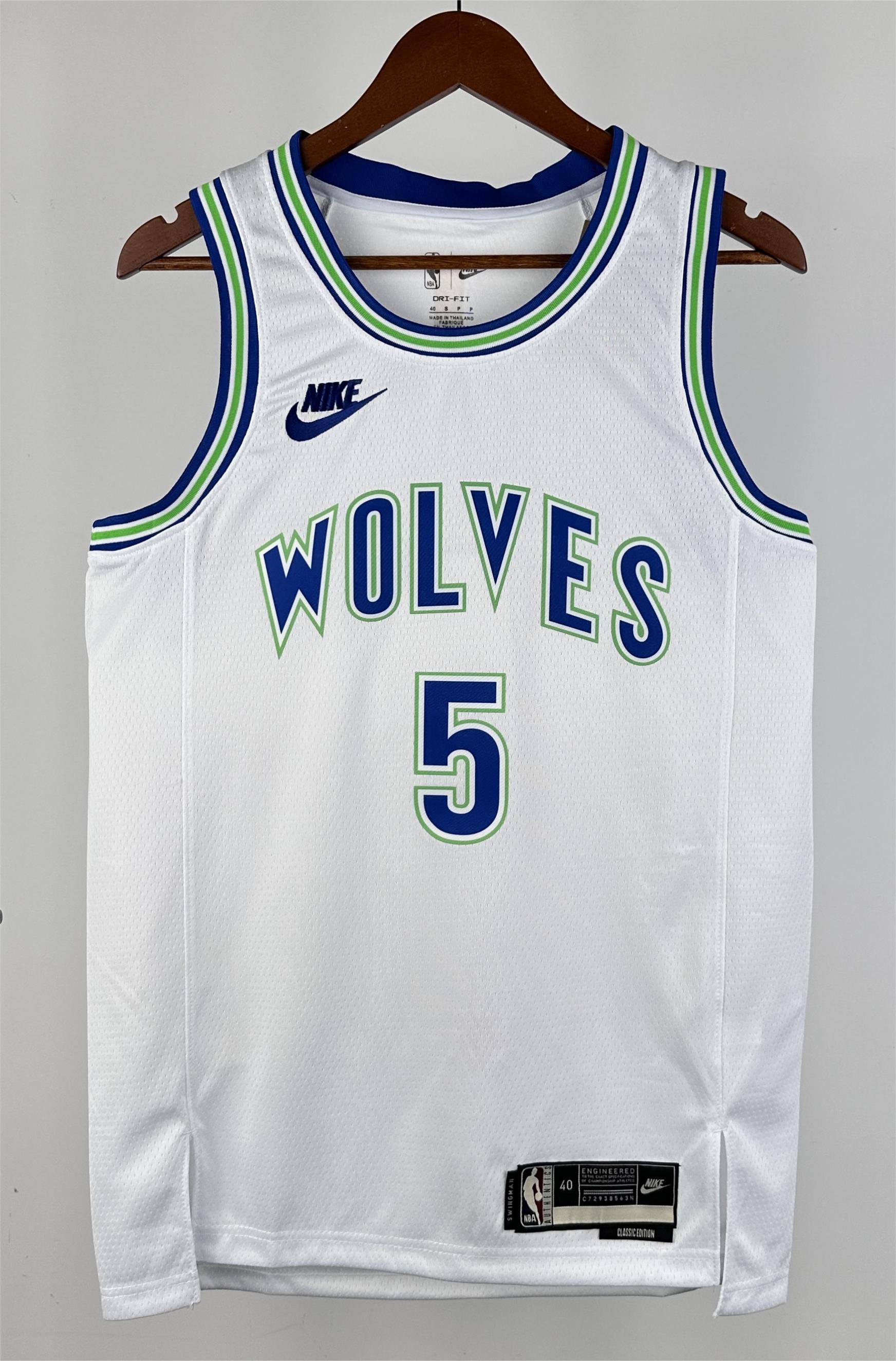 NBA Men 2024 Minnesota Timberwolves Retro White #5 EDWARDS Jersey High Quality Name and Number Print - leoleo123123
