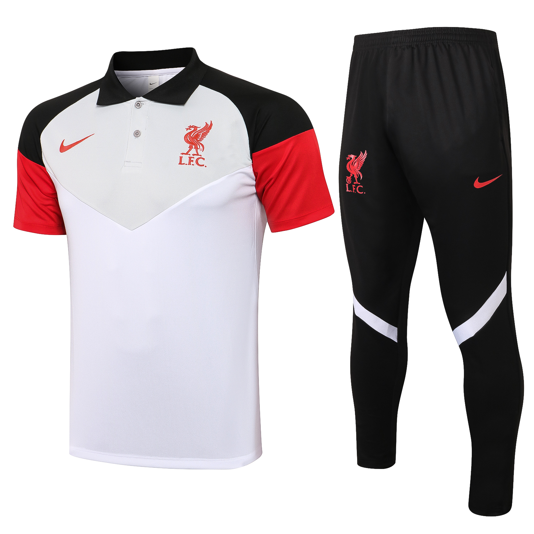 21-22 Liverpool White Polo Training Tracksuit Thai Quality---Short Polo and Long Pant - leoleo123123