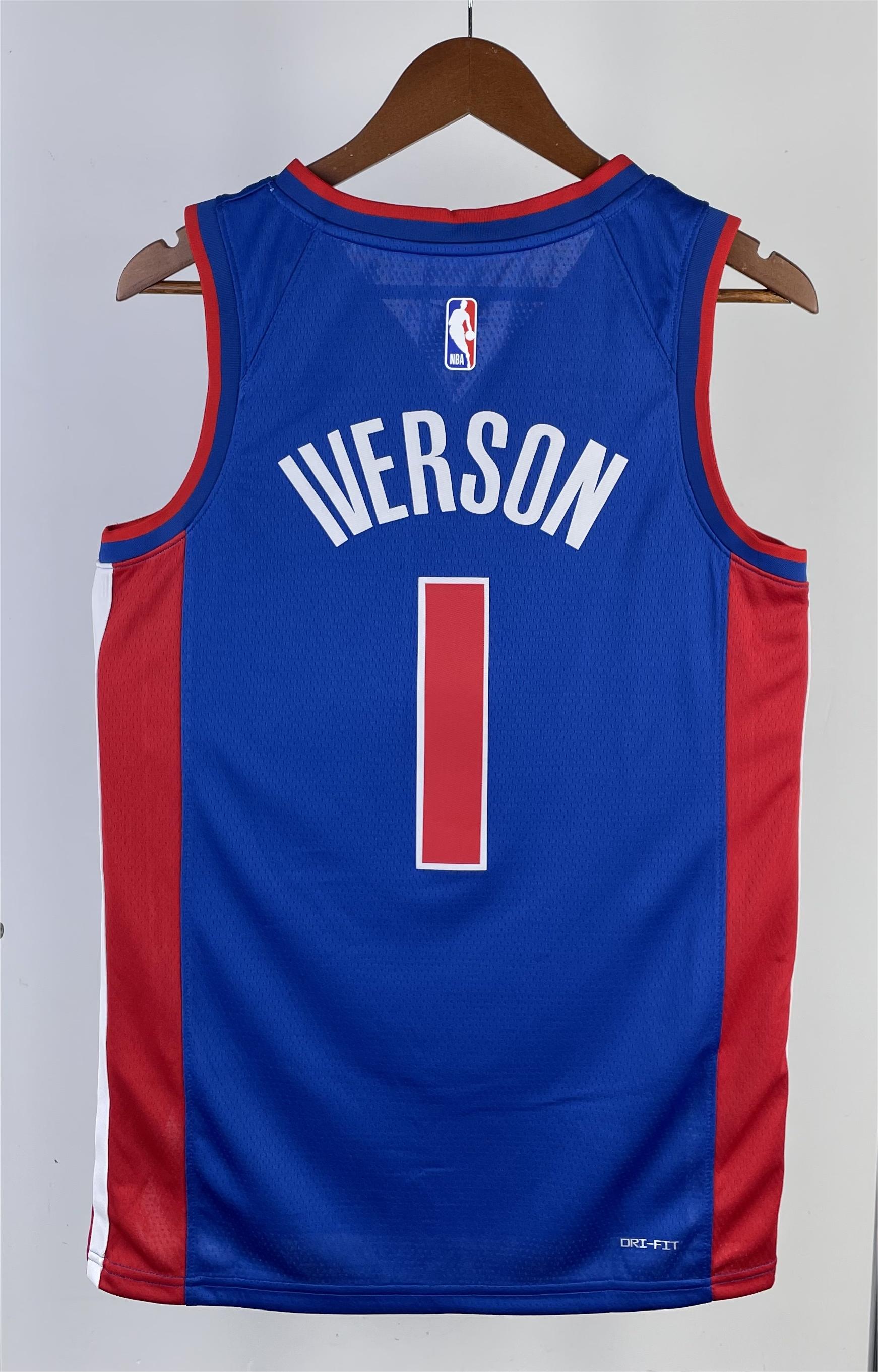 NBA Season 2023 Detroit Pistons Blue #1 IVERSON Jersey High Quality Name and Number Print - leoleo123123