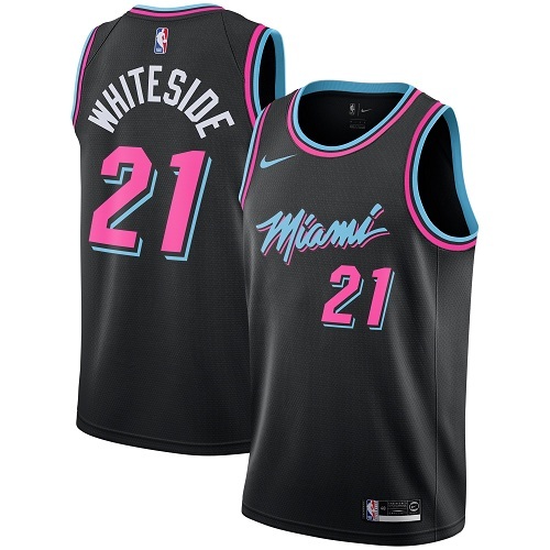 NBA Men Miami Heat Black City #21 WHITESIDE Jersey High Quality Name and Number Print - leoleo123123