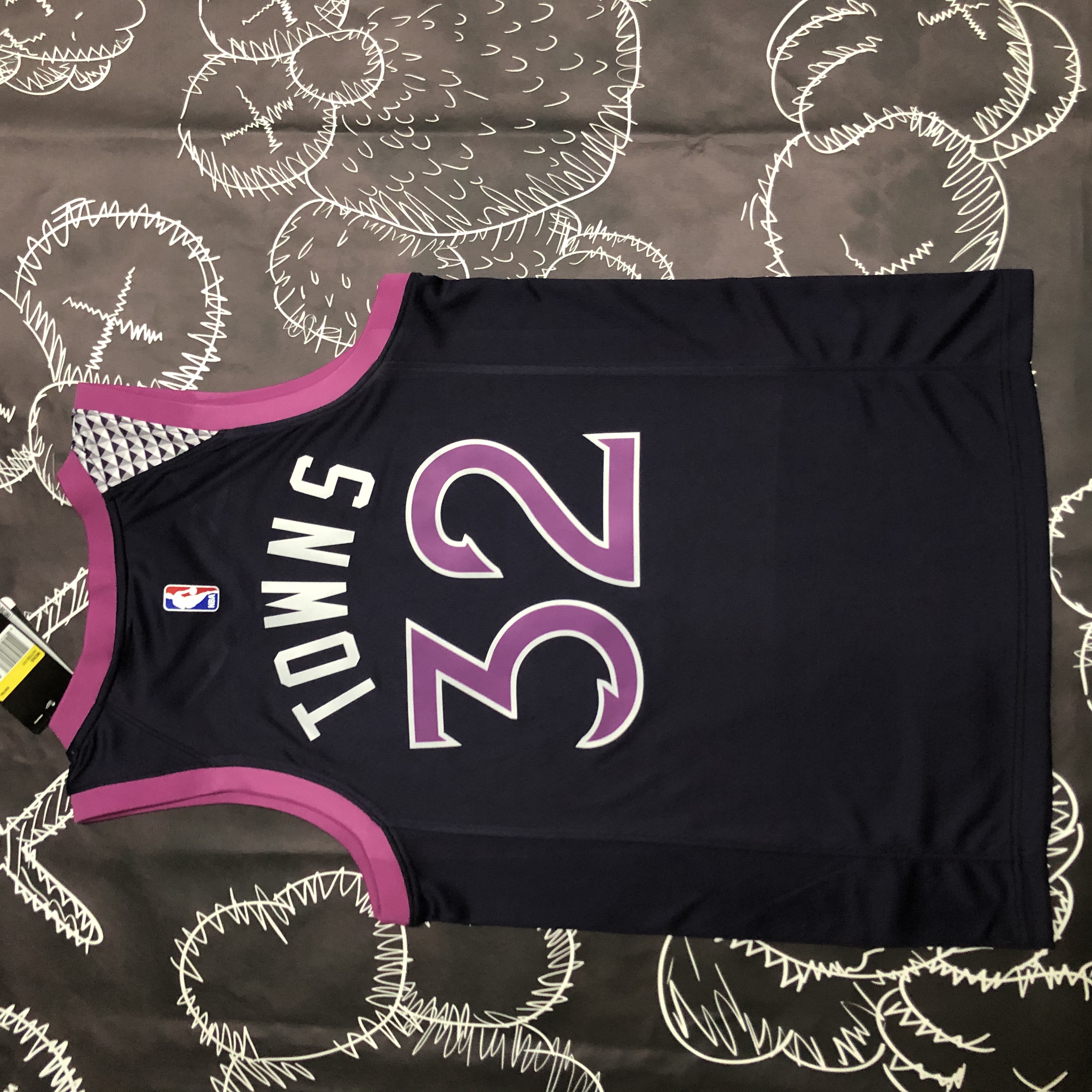 NBA Men Minnesota Timberwolves Black and Purple #32 TOWNS Jersey High Quality Name and Number Print - leoleo123123