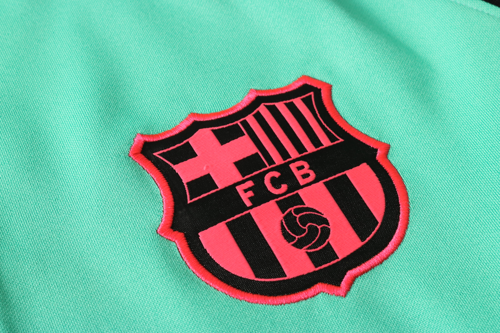 20-21 Barcelona Green with Black & Pink Sleeves Jacket Tracksuit Thai Quality - leoleo123123