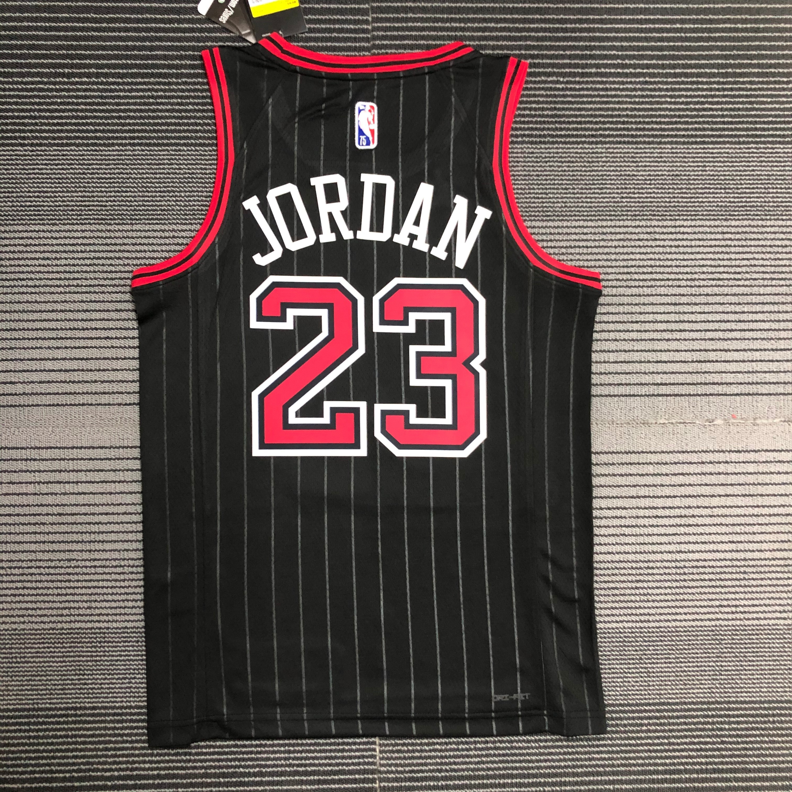 NBA Men 75th Anniversary Chicago Bulls Black with Jordan Logo #23 JORDAN Jersey High Quality Name and Number Print - leoleo123123
