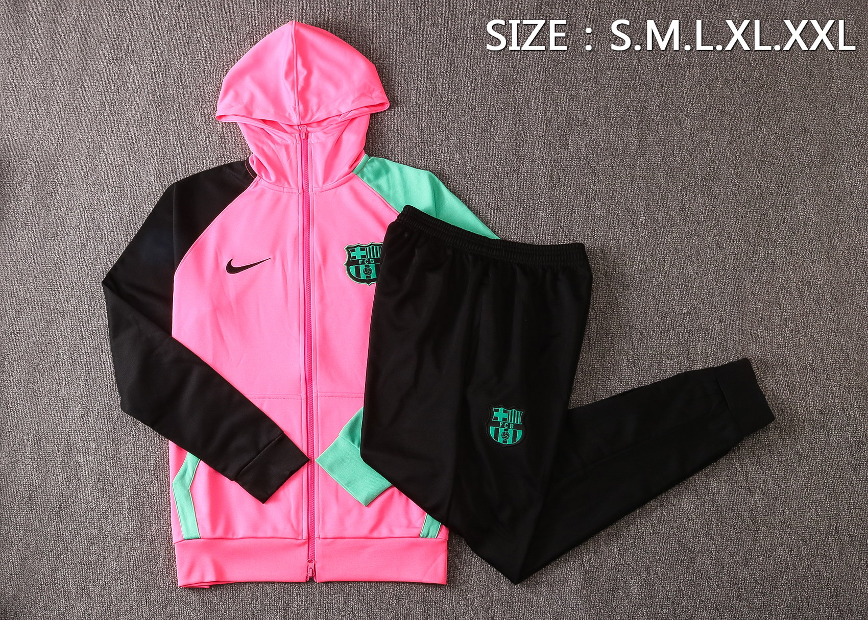 20-21 Barcelona Pink with Black & Green Sleeves Jacket Tracksuit Thai Quality - leoleo123123