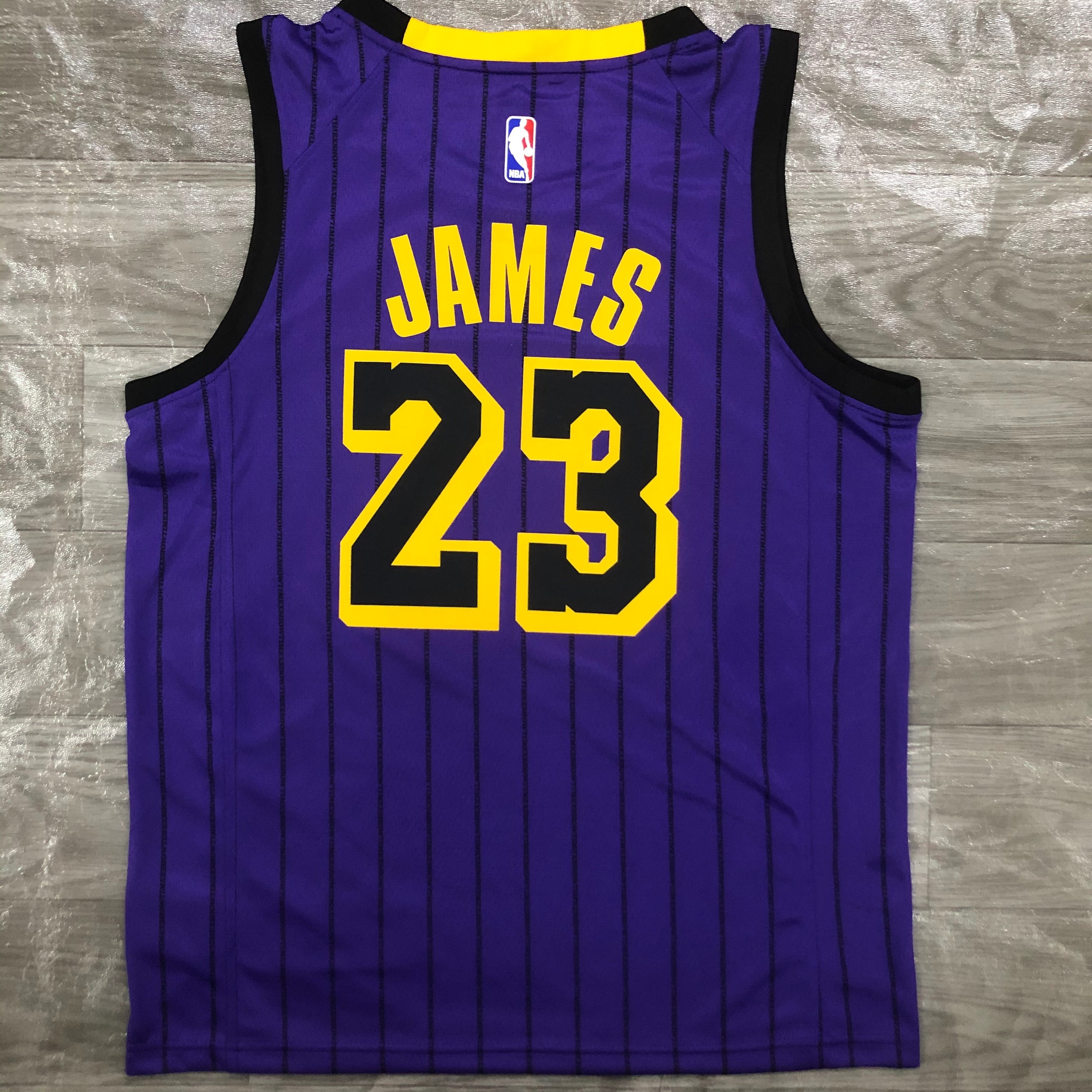 NBA Men Los Angeles Lakers Retro Purple with Black Lines #23 JAMES Round Neck Jersey High Quality Name and Number Print - leoleo123123