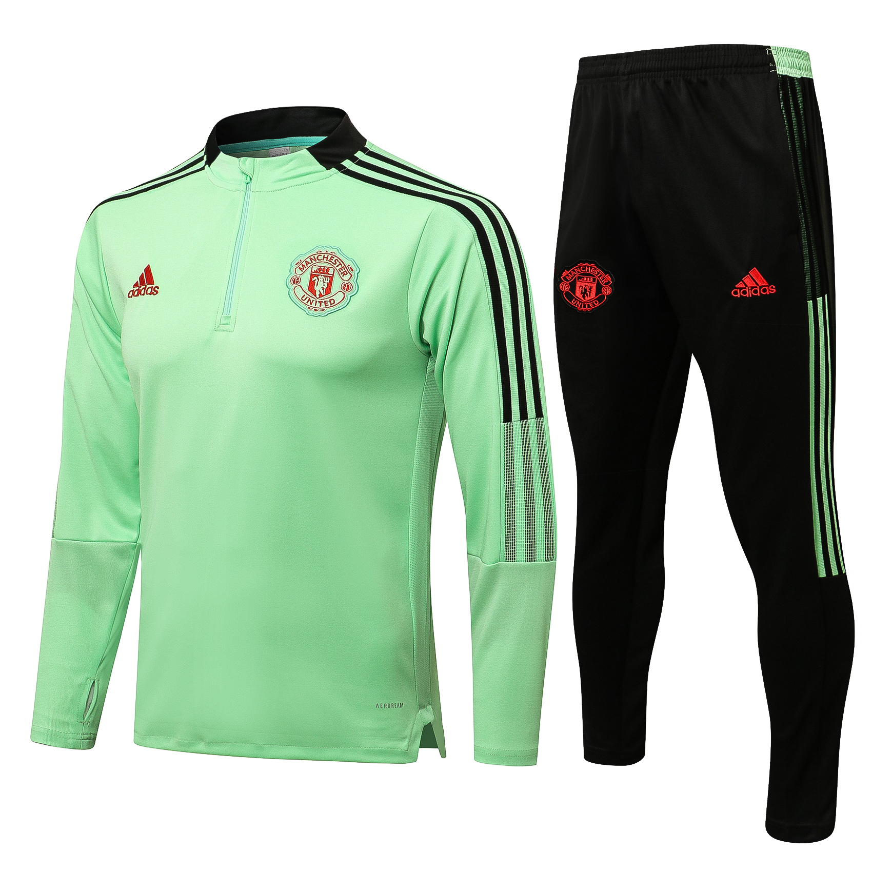 22 Man United Green Sweater with White Lines Tracksuit Thai Quality - leoleo123123