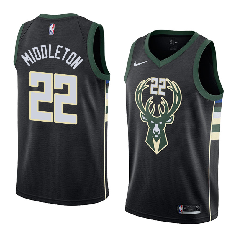 NBA Men Milwaukee Bucks Black #22 MIDDLETON Jersey High Quality Name and Number Print - leoleo123123