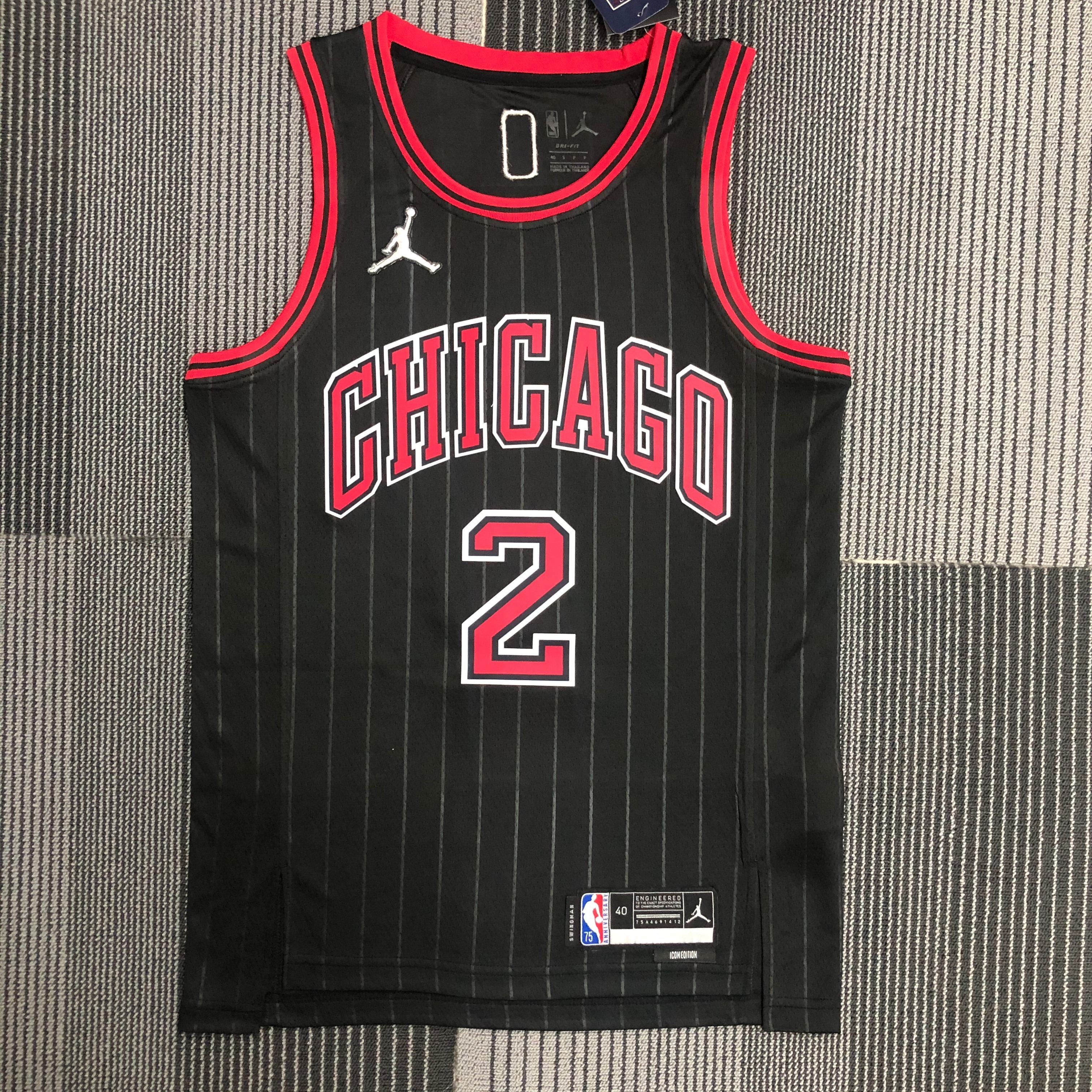 NBA Men 75th Anniversary Chicago Bulls Black with Jordan Logo #2 BALL Jersey High Quality Name and Number Print - leoleo123123