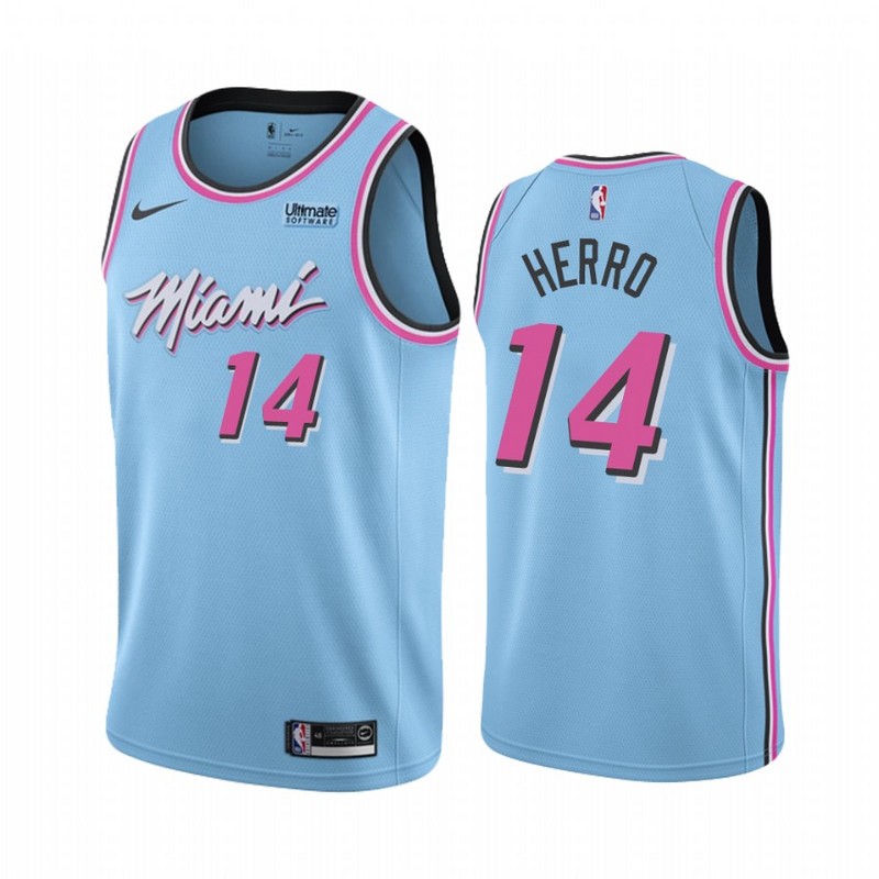 NBA Men Miami Heat Blue City #14 HERRO Jersey High Quality Name and Number Print - leoleo123123