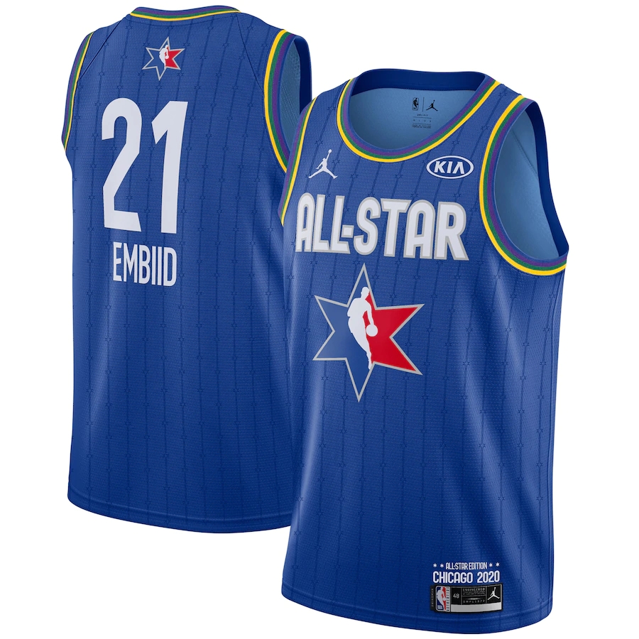 NBA Men 2020 All Star Jerseys Blue #21 EMBIID Jersey High Quality Name and Number Print - leoleo123123