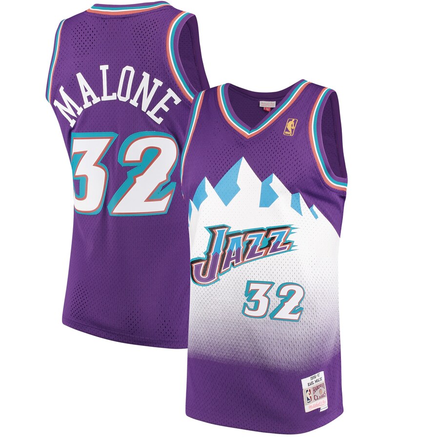 NBA Men Utah Jazz Purple Snow Mountain #32 MALONE Jersey High Quality Name and Number Print - leoleo123123