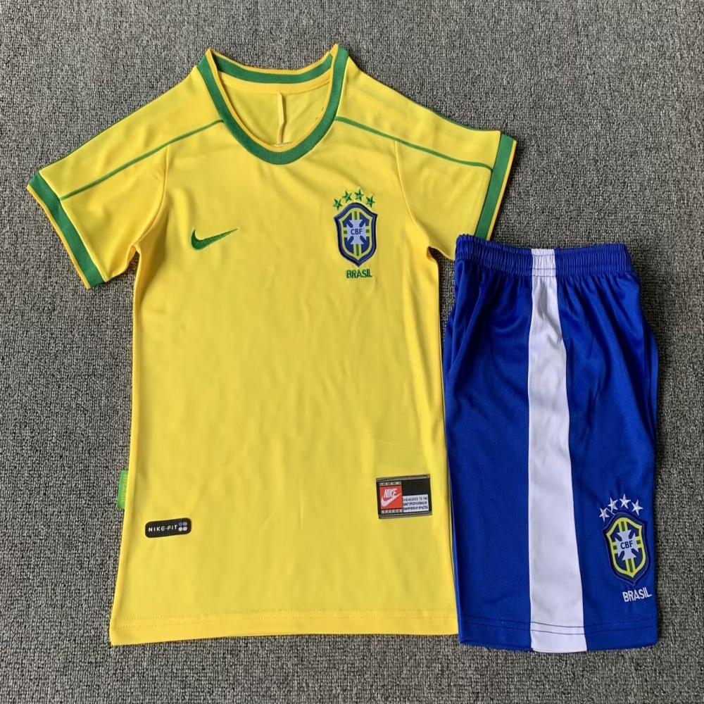 1998 Brazil Home Retro Kids Jersey - leoleo123123