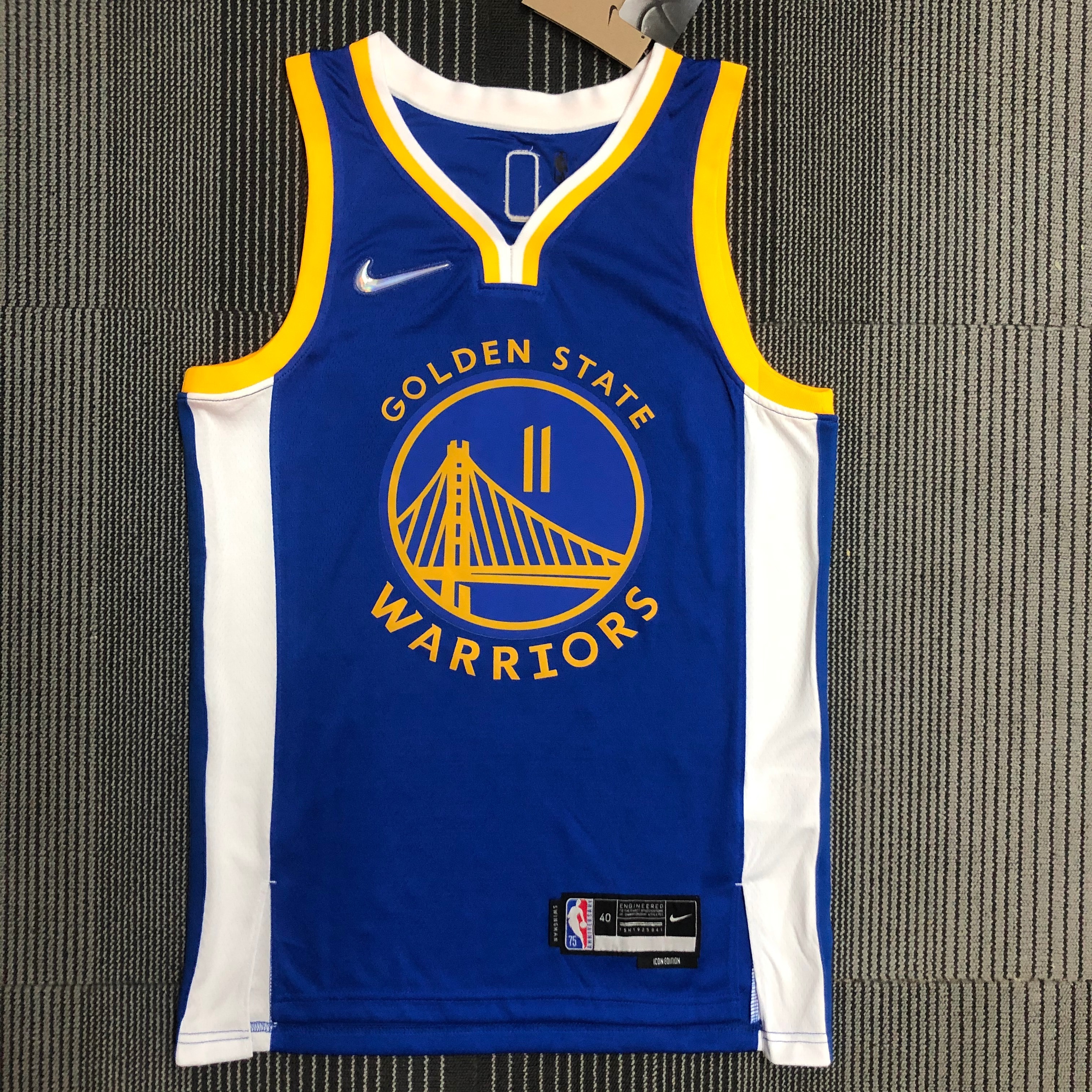 NBA Men 75th Anniversary Golden State Warriors Blue V-neck #11 THOMPSON Jersey High Quality Name and Number Print - leoleo123123