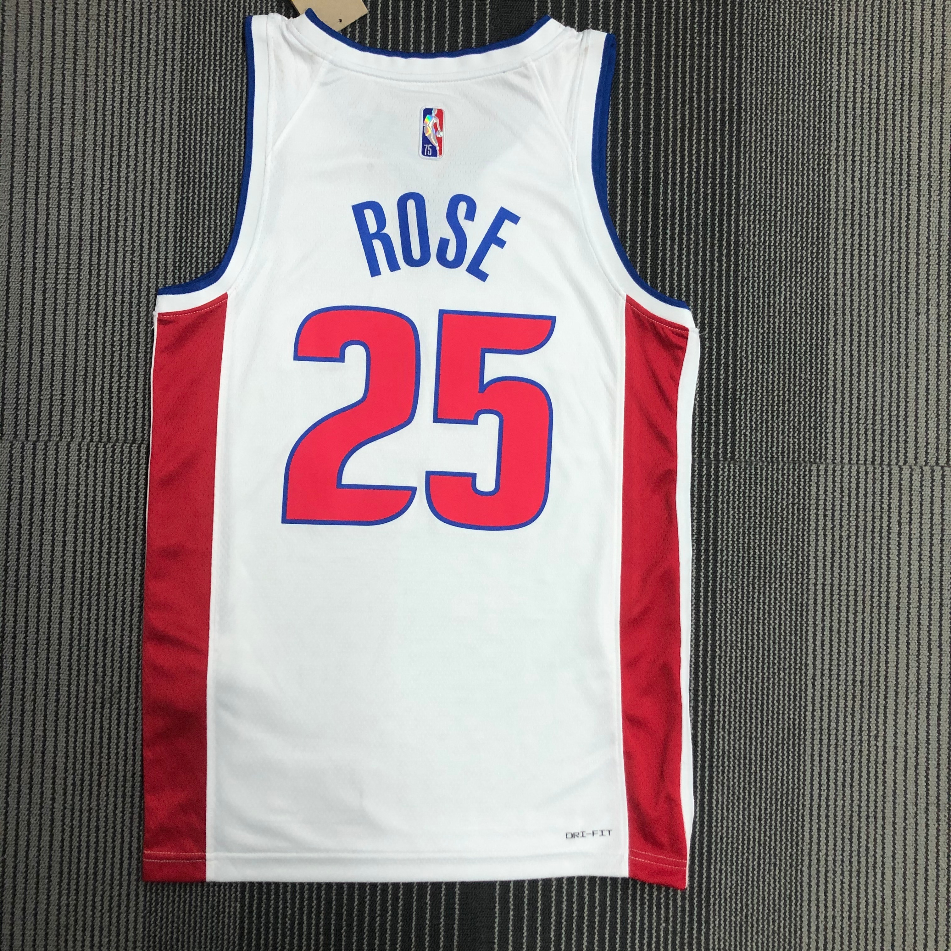 NBA 75th Anniversary Detroit Pistons White #25 ROSE Jersey High Quality Name and Number Print - leoleo123123