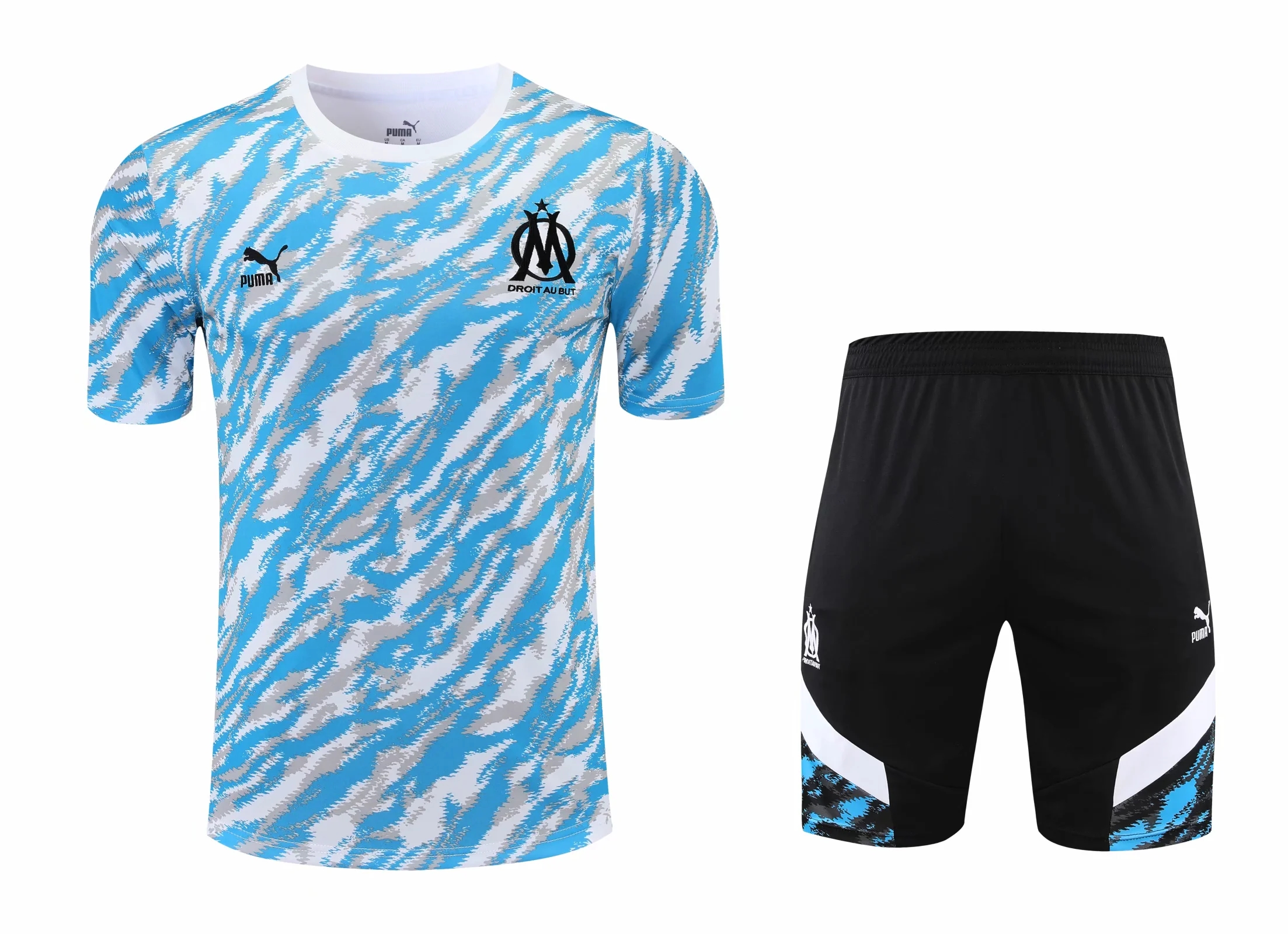 21-22 Marseille Sky Blue Camouflage Training Set--Short Sleeve and Short Pant Training Tracksuit - leoleo123123