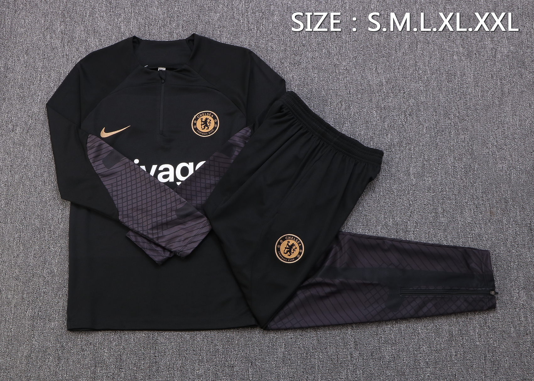 22-23 Chelsea Black Sweater Tracksuit with Ink-jet Printing Thai Quality - leoleo123123