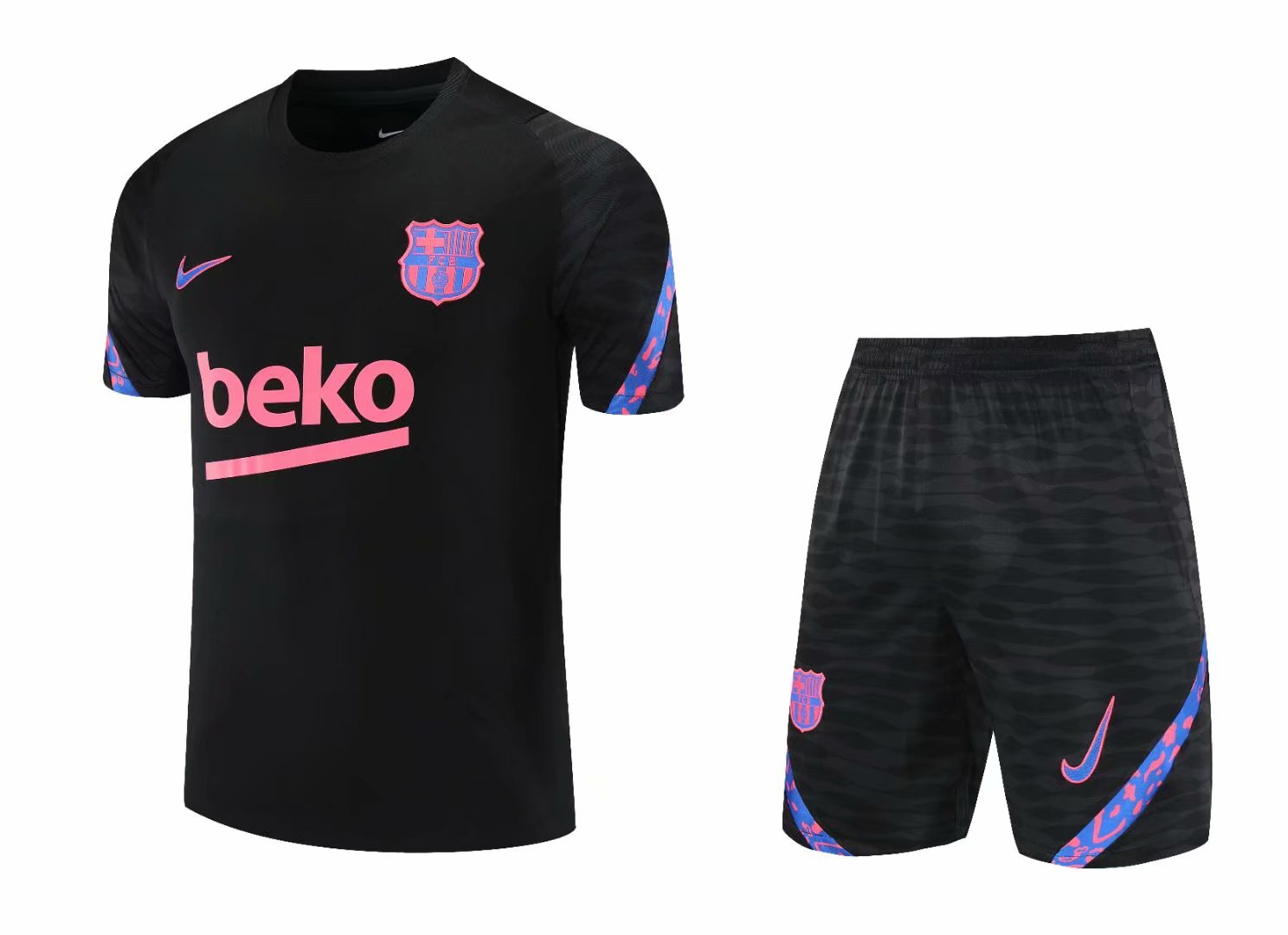 21/22 Barcelona Black Training Set--Short Sleeve and Short Pant Training Jersey - leoleo123123