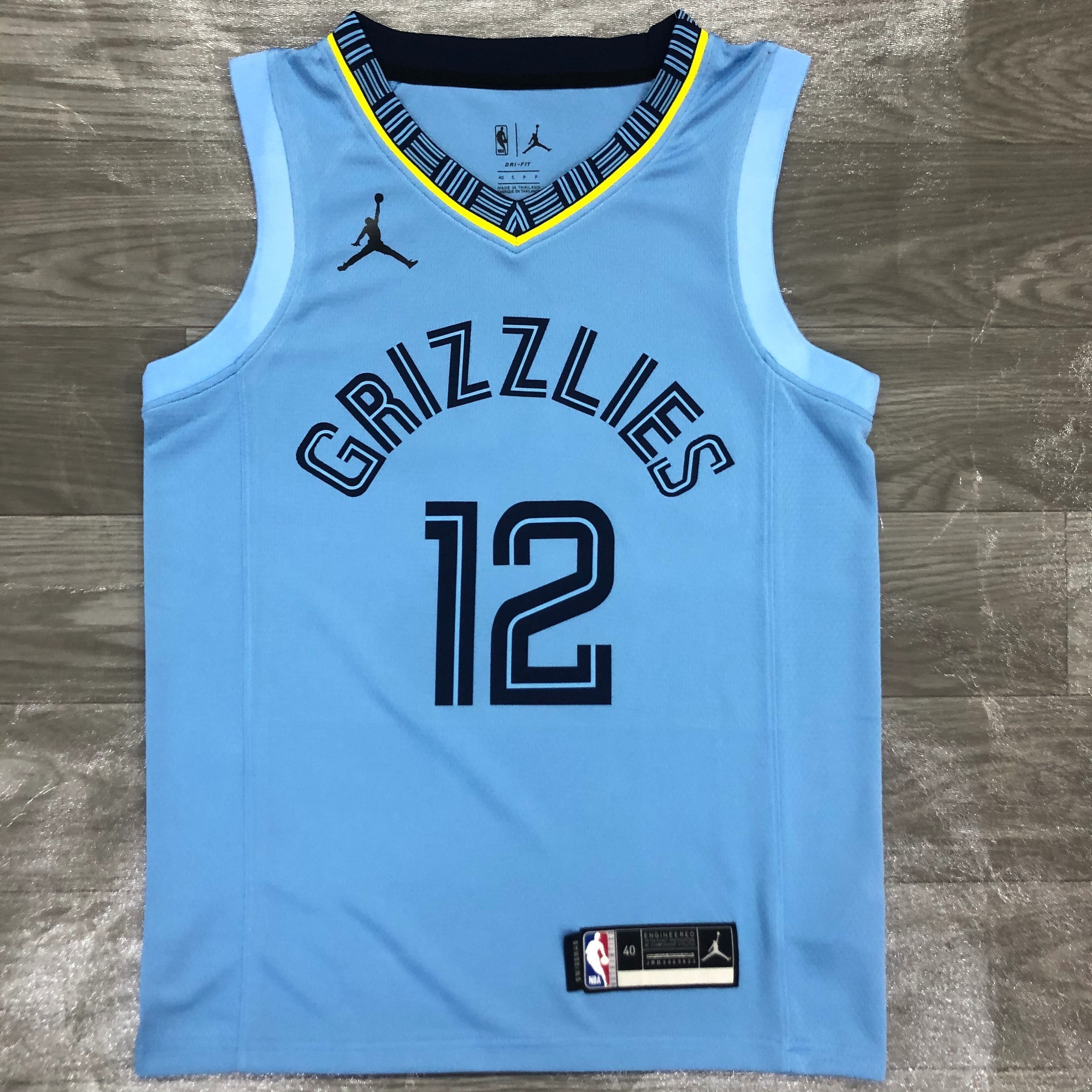 NBA Men Season 2021 Memphis Grizzlies Sky Blue #12 MORANT Jersey with Jordan Logo High Quality Name and Number Print - leoleo123123