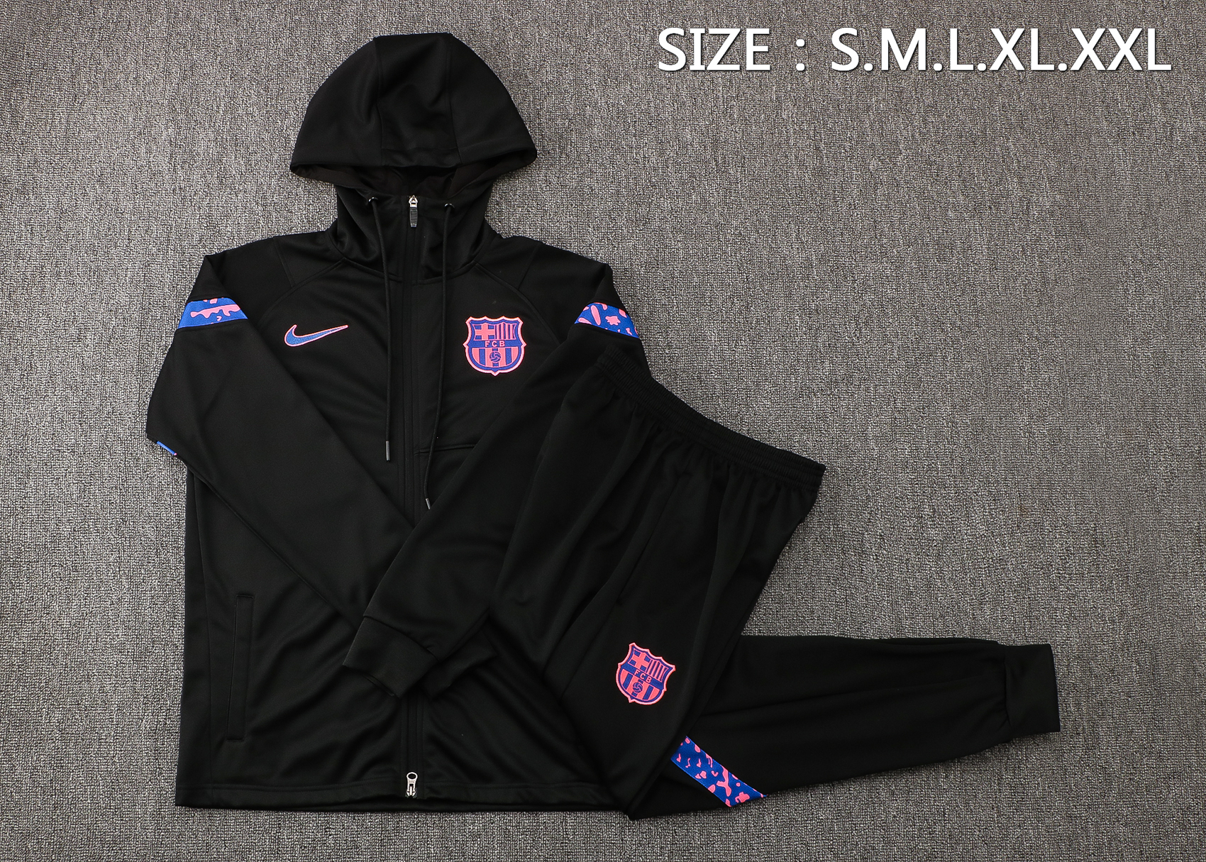 21/22 Barcelona Black Jacket with Cap Tracksuit Thai Quality - leoleo123123