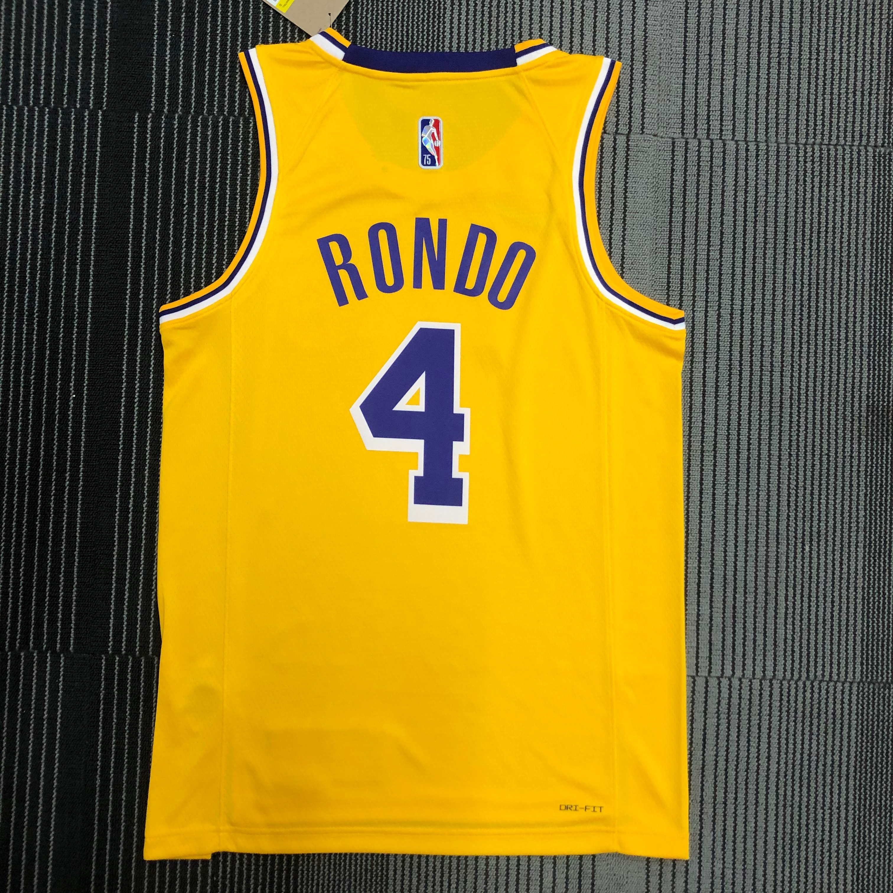 NBA 75th Anniversary Los Angeles Lakers Yellow Round Neck #4 RONDO Jersey High Quality Name and Number Print - leoleo123123