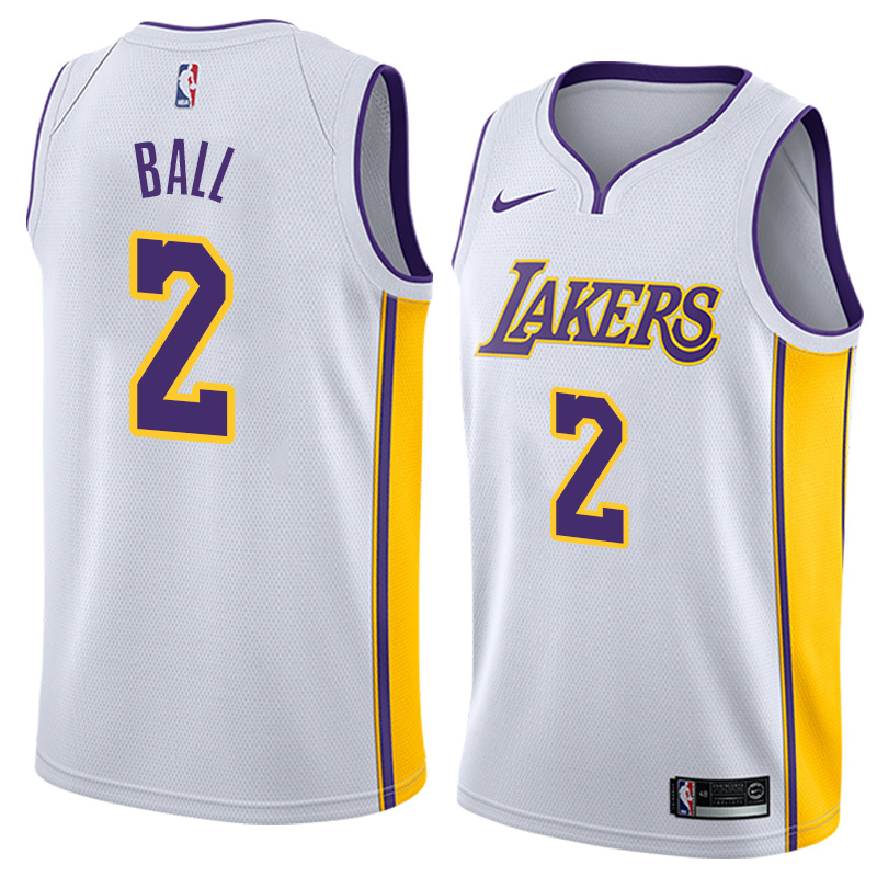NBA Men Los Angeles Lakers #2 BALL White V-neck Jersey High Quality Name and Number Print - leoleo123123