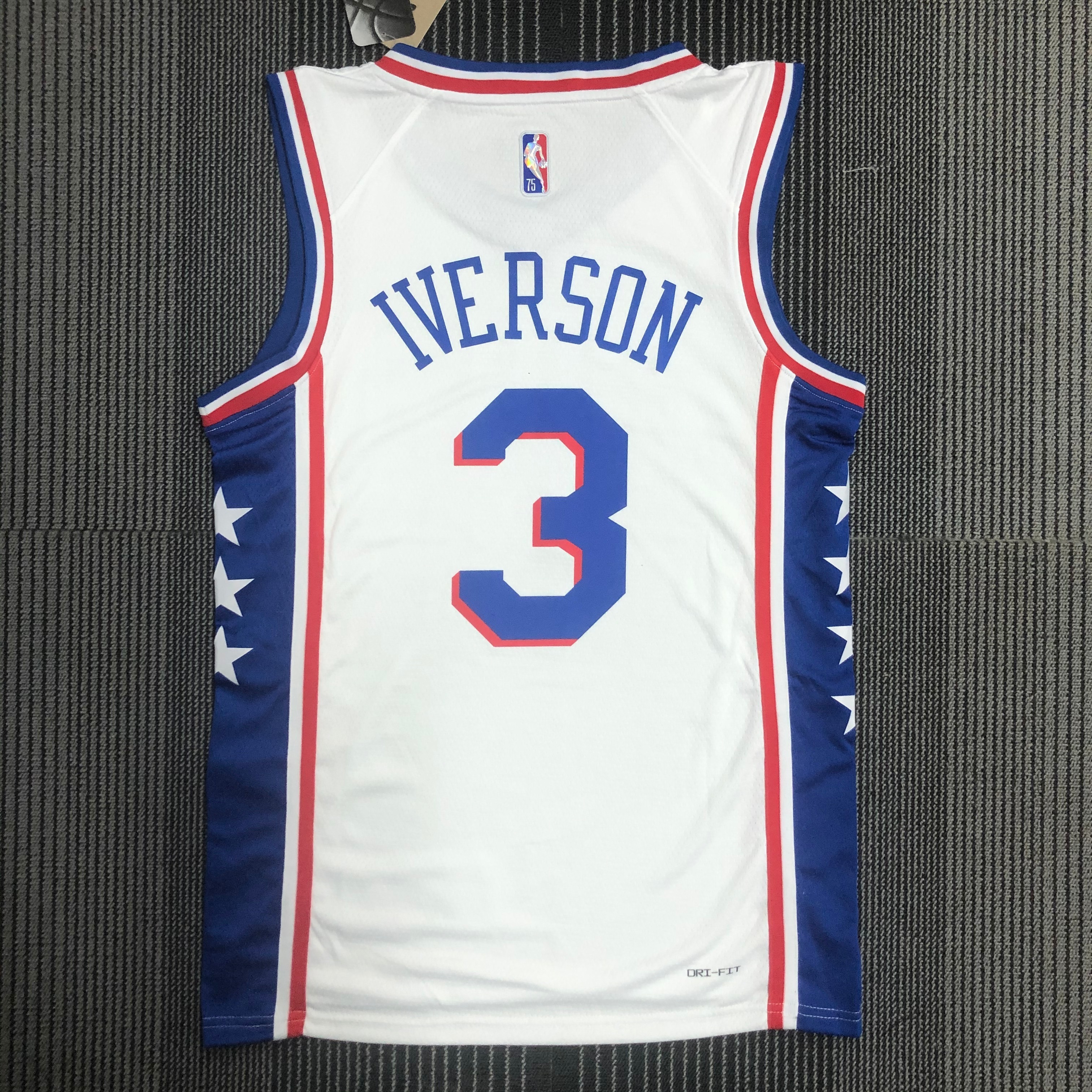 NBA Men 75th Anniversary Season 2022 Philadelphia 76ers White V-neck #3 IVERSON Jersey High Quality Name and Number Print - leoleo123123