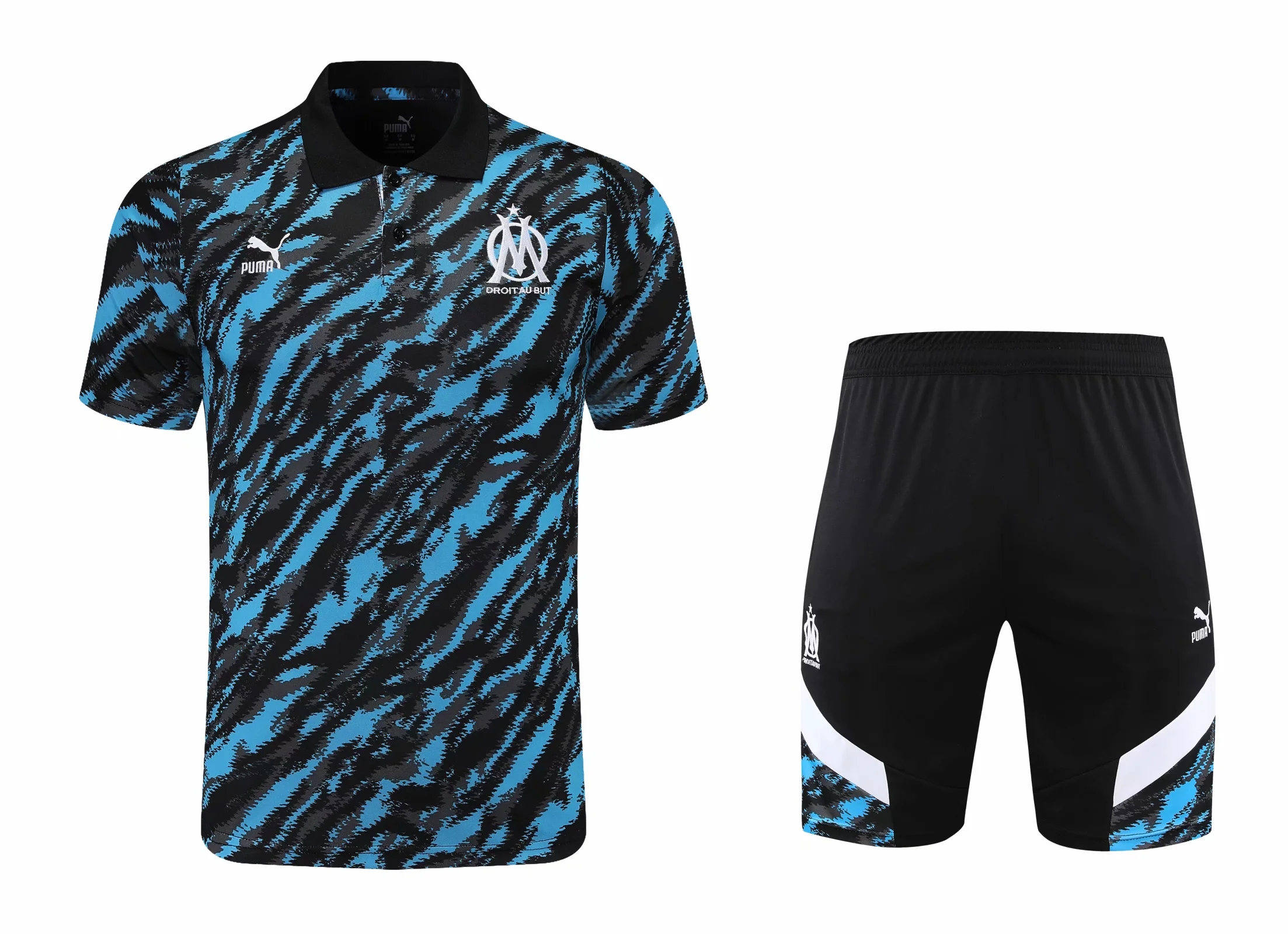 21-22 Marseille Black Camouflage Polo Training Set--Short Sleeve and Short Pant Training Tracksuit - leoleo123123
