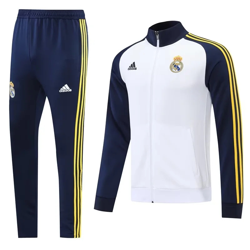 22-23 Real Madrid White with Dark Blue Sleeves Jacket Tracksuit Thai Quality - leoleo123123