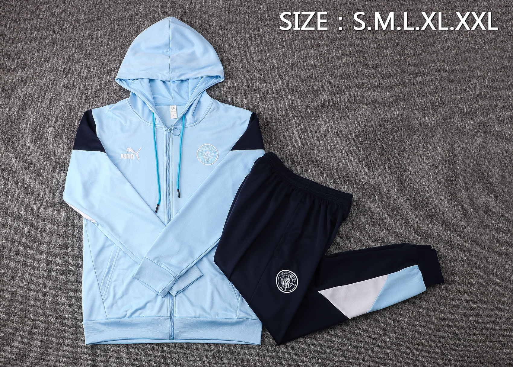 21-22 Man City Light Blue Jacket Tracksuit with Cap Thai Quality - leoleo123123