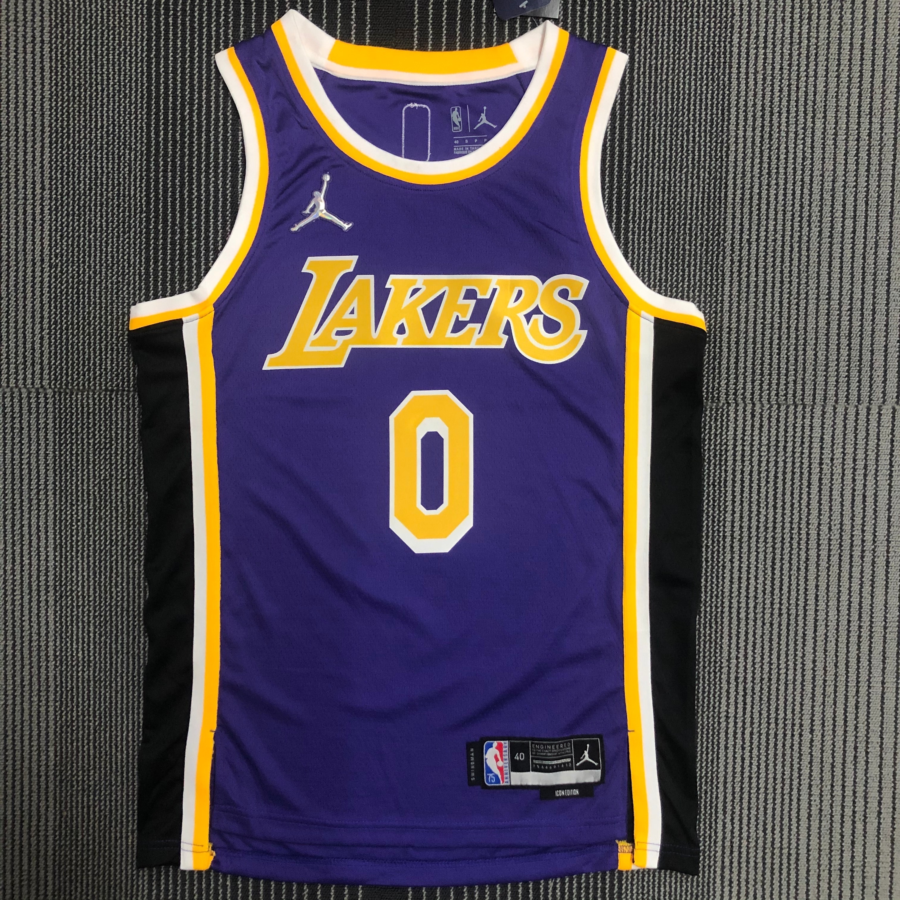 NBA Season 2022 75th Anniversary Los Angeles Lakers with Jordan Logo Purple Round Neck #0 WESTBROOK Jersey High Quality Name and Number Print - leoleo123123