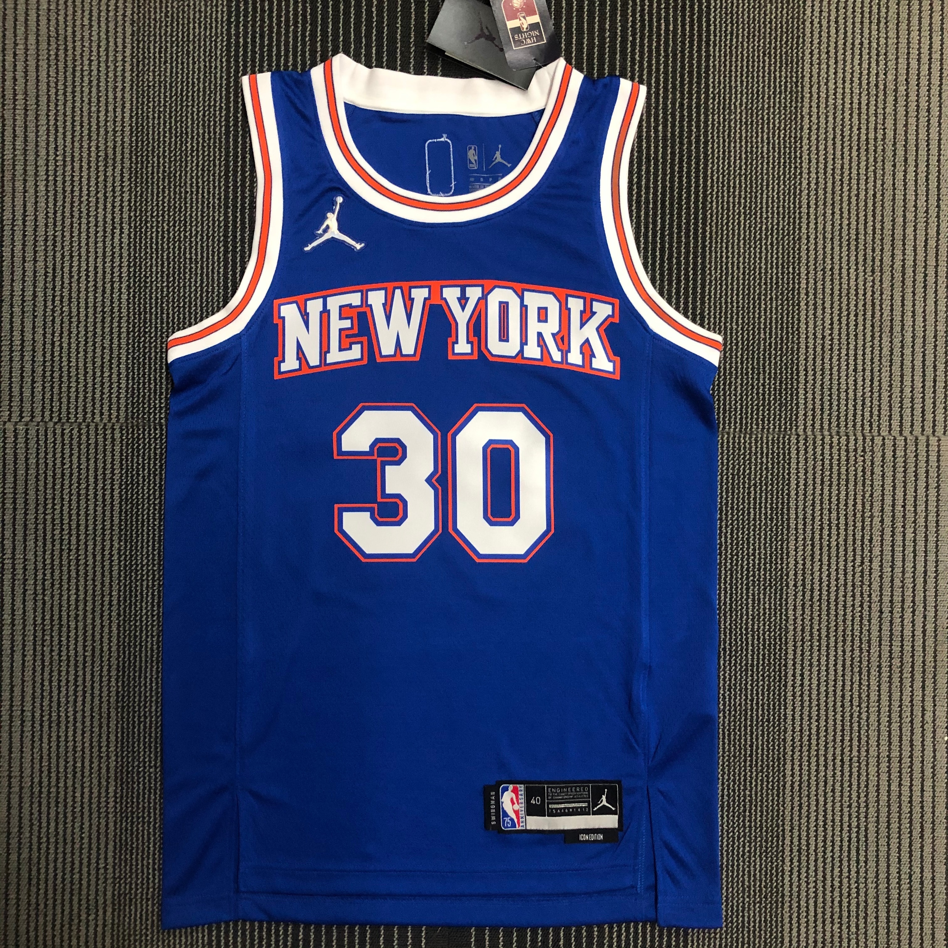 NBA Men 75th Anniversary New York Knicks Blue with Jordan Logo #30 RANDLE Jersey High Quality Name and Number Print - leoleo123123