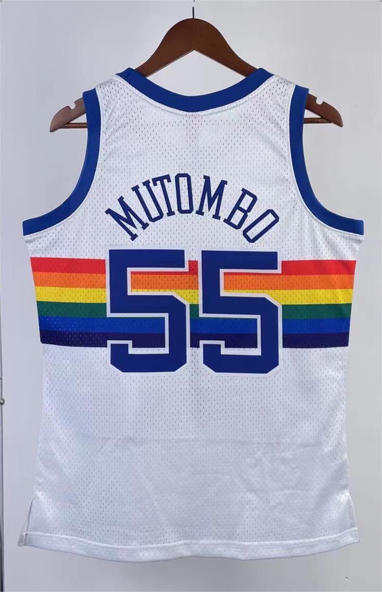 NBA Men Season 91-92 Denver Nuggets White #55 MUTOMBO Jersey High Quality Name and Number Print - leoleo123123
