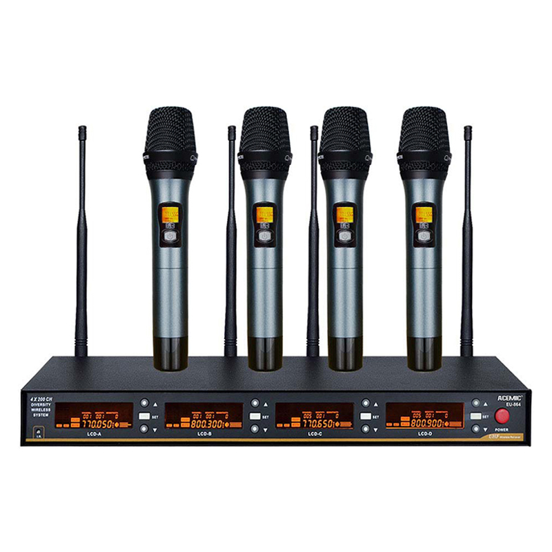 Wireless Microphone 4 Channel System Set UHF Professional Handheld Quad 4-CH Radio for Karaoke Church Singer Vocal Stage Perform - leoleo123123