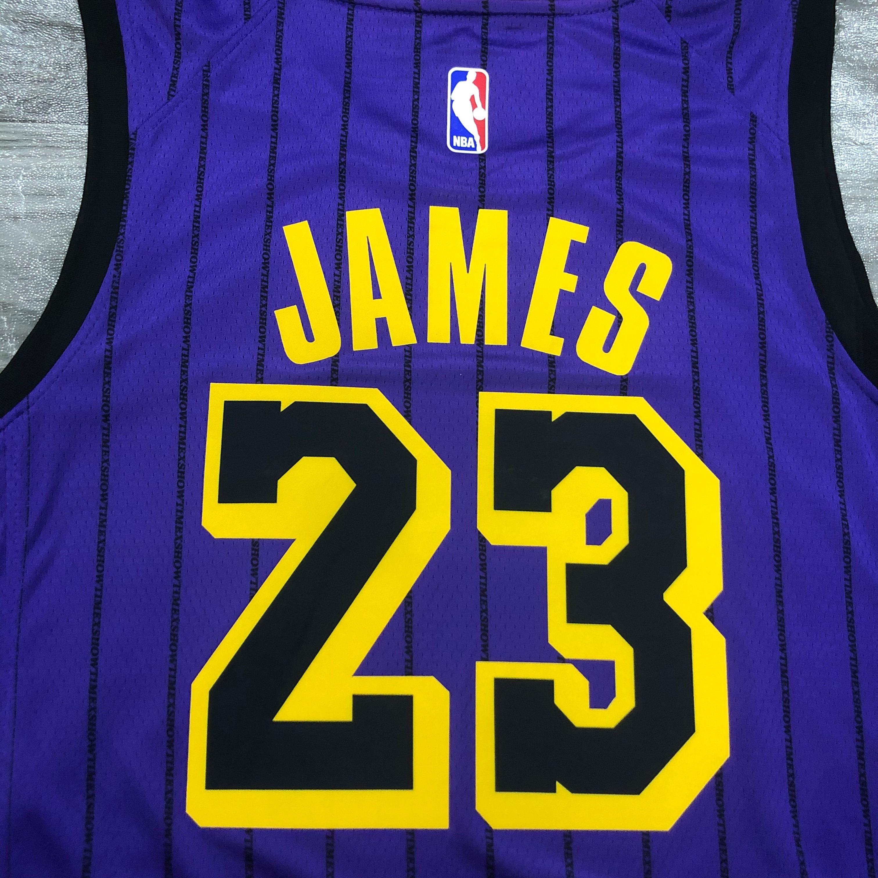 NBA Men Los Angeles Lakers Retro Purple with Black Lines #23 JAMES Round Neck Jersey High Quality Name and Number Print - leoleo123123
