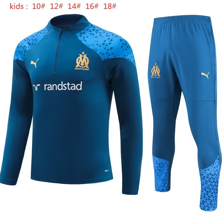 23/24 Marseille Kids Dark Blue Sweater Tracksuit Thai Quality - leoleo123123