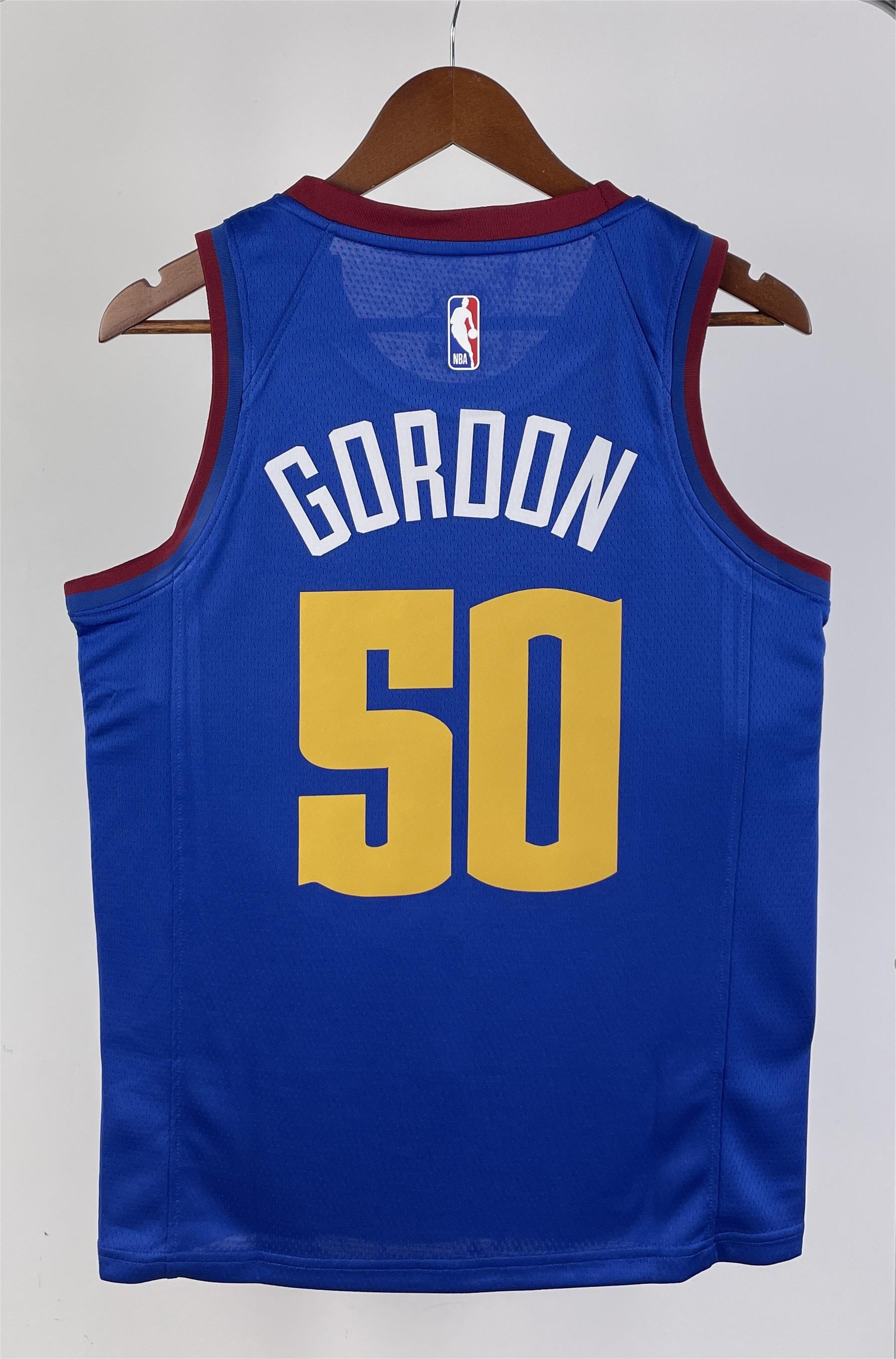 NBA Men Season 2021 Denver Nuggets Blue with Jordan Logo #50 GORDON Jersey High Quality Name and Number Print - leoleo123123