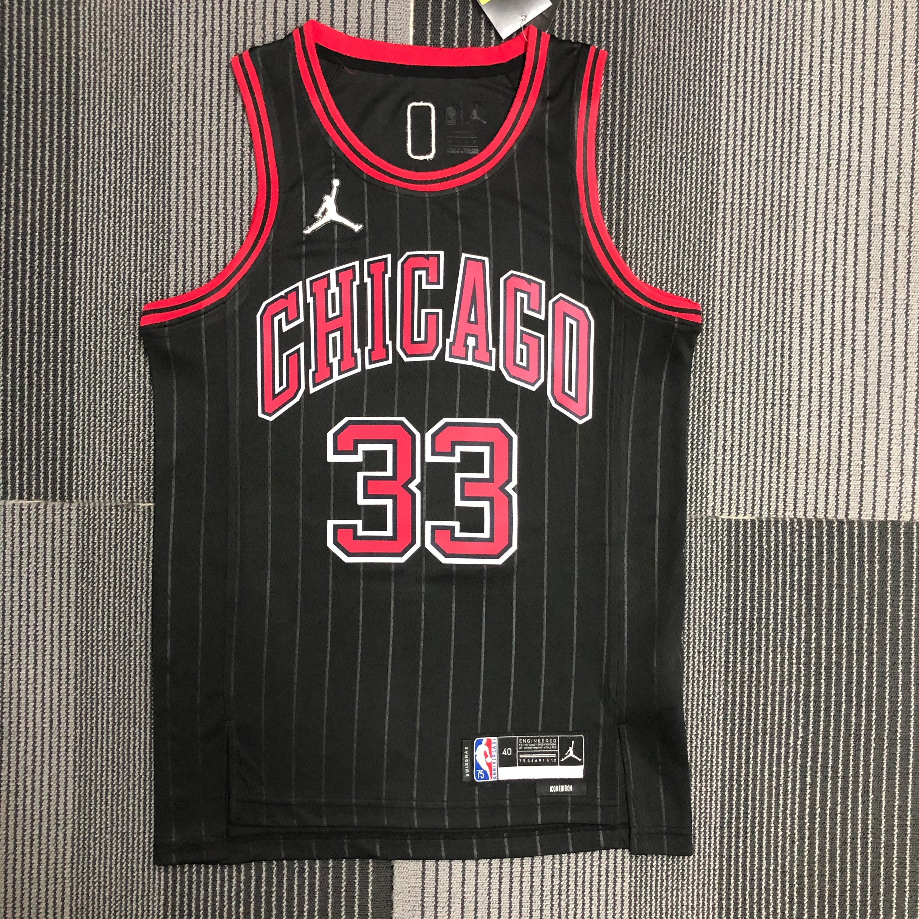 NBA Men 75th Anniversary Chicago Bulls Black with Jordan Logo #33 PIPPEN Jersey High Quality Name and Number Print - leoleo123123