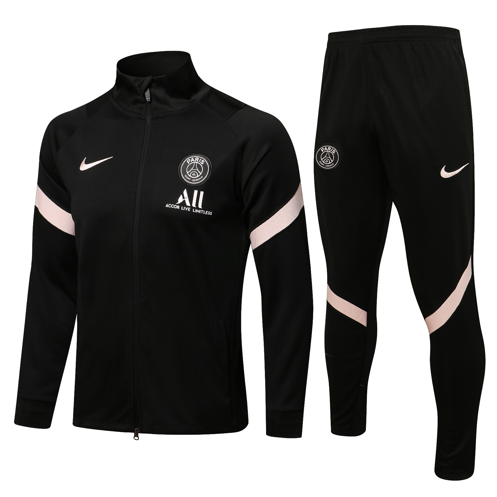 21-22 PSG Black with White Logo and High Collar Tracksuit Thai Quality - leoleo123123