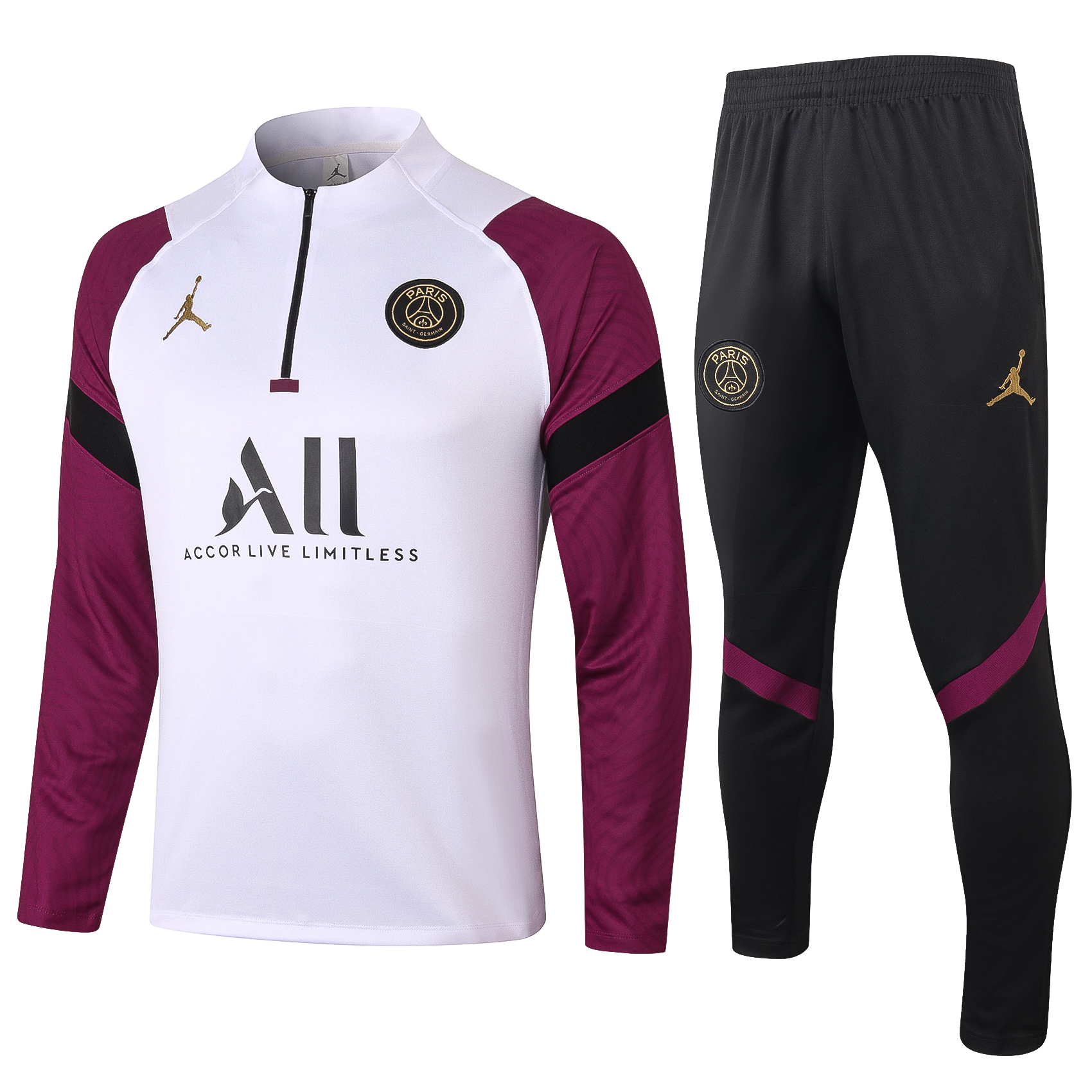 20-21 PSG White with Zipper Sweater Tracksuit Thai Quality - leoleo123123