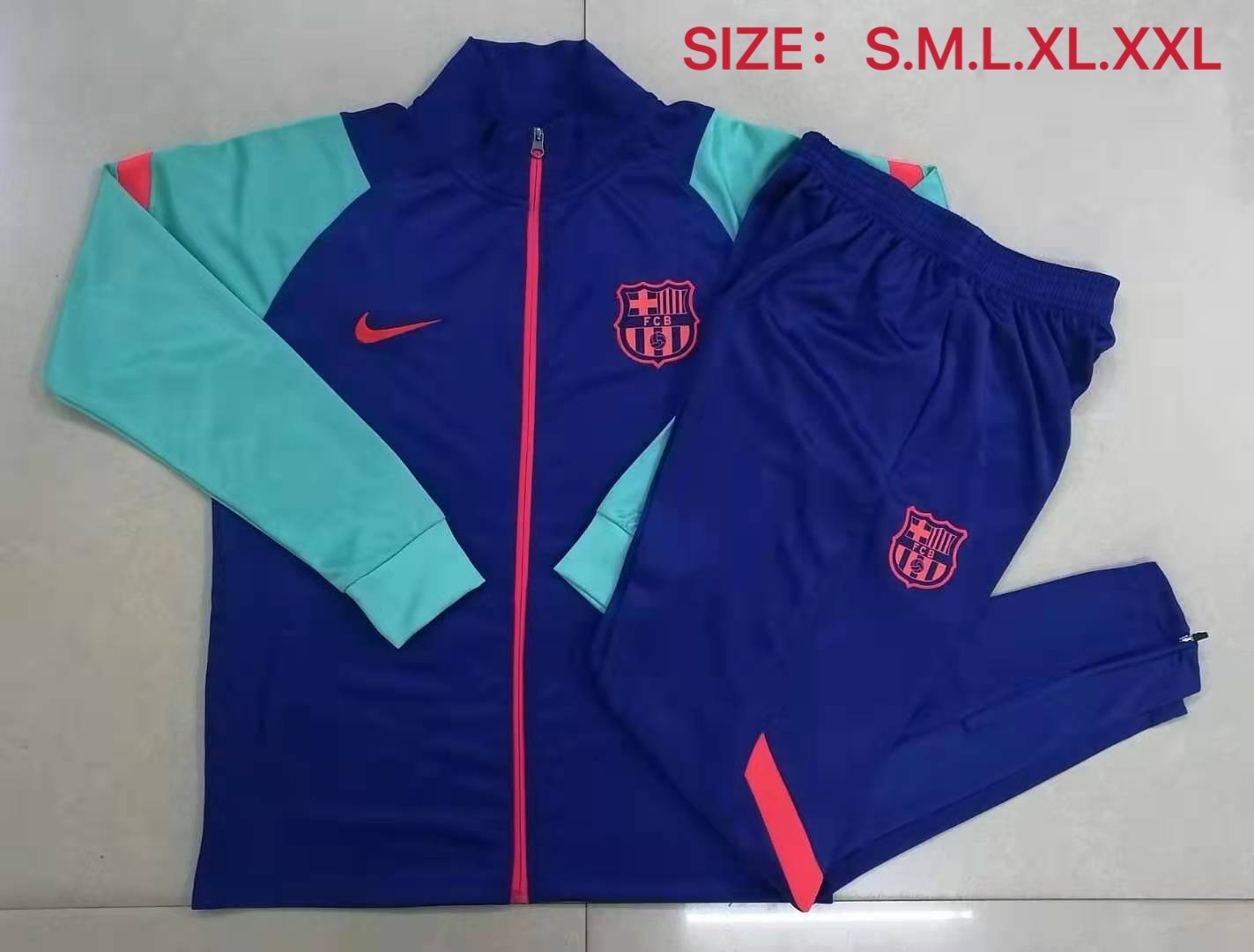 21/22 Barcelona Blue Jacket with Green Sleeves Tracksuit Thai Quality - leoleo123123
