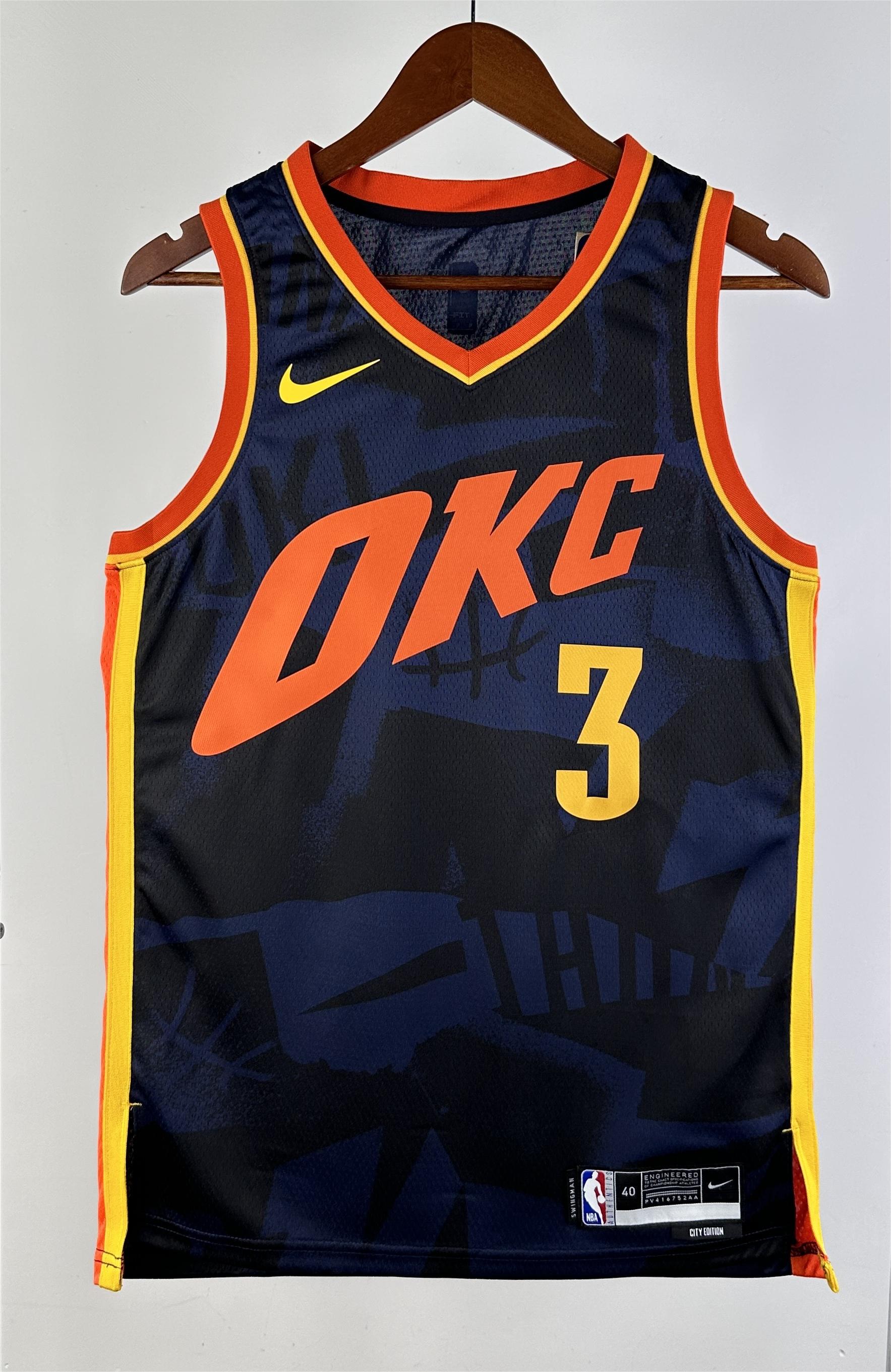NBA Men 2024 Oklahoma City Thunder City Edition Dark Blue #3 GIDDEYJersey High Quality Name and Number Print - leoleo123123