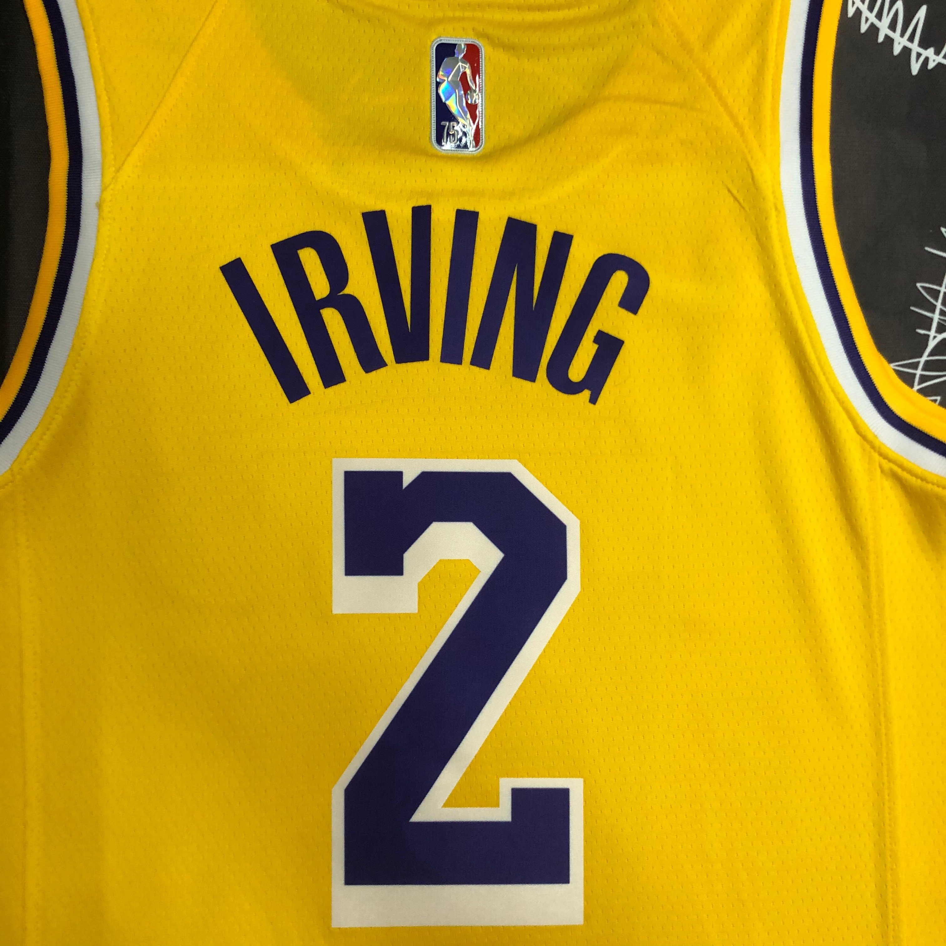 NBA 75th Anniversary Los Angeles Lakers Yellow Round Neck #2 IRVING Jersey High Quality Name and Number Print - leoleo123123