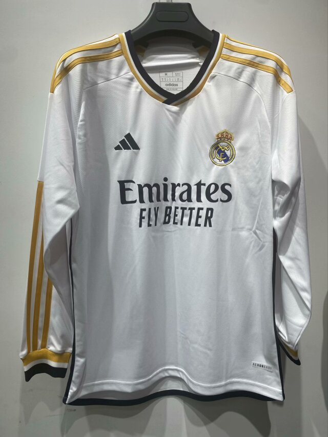 23/24 Real Madrid Home Jersey Long Sleeve 1:1 Quality Fan Version - leoleo123123