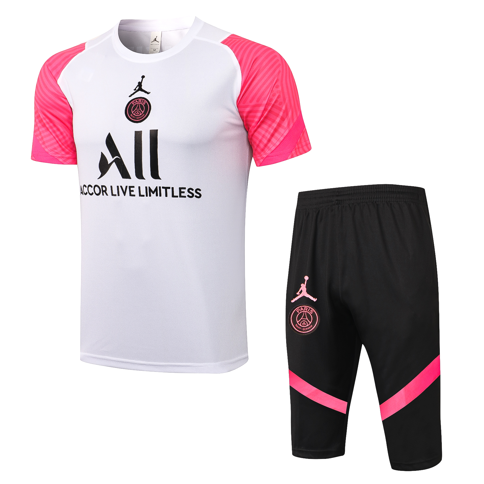 21/22 PSG White with Pink Sleeves Training Set--Short Sleeve and Pant Training Tracksuit - leoleo123123