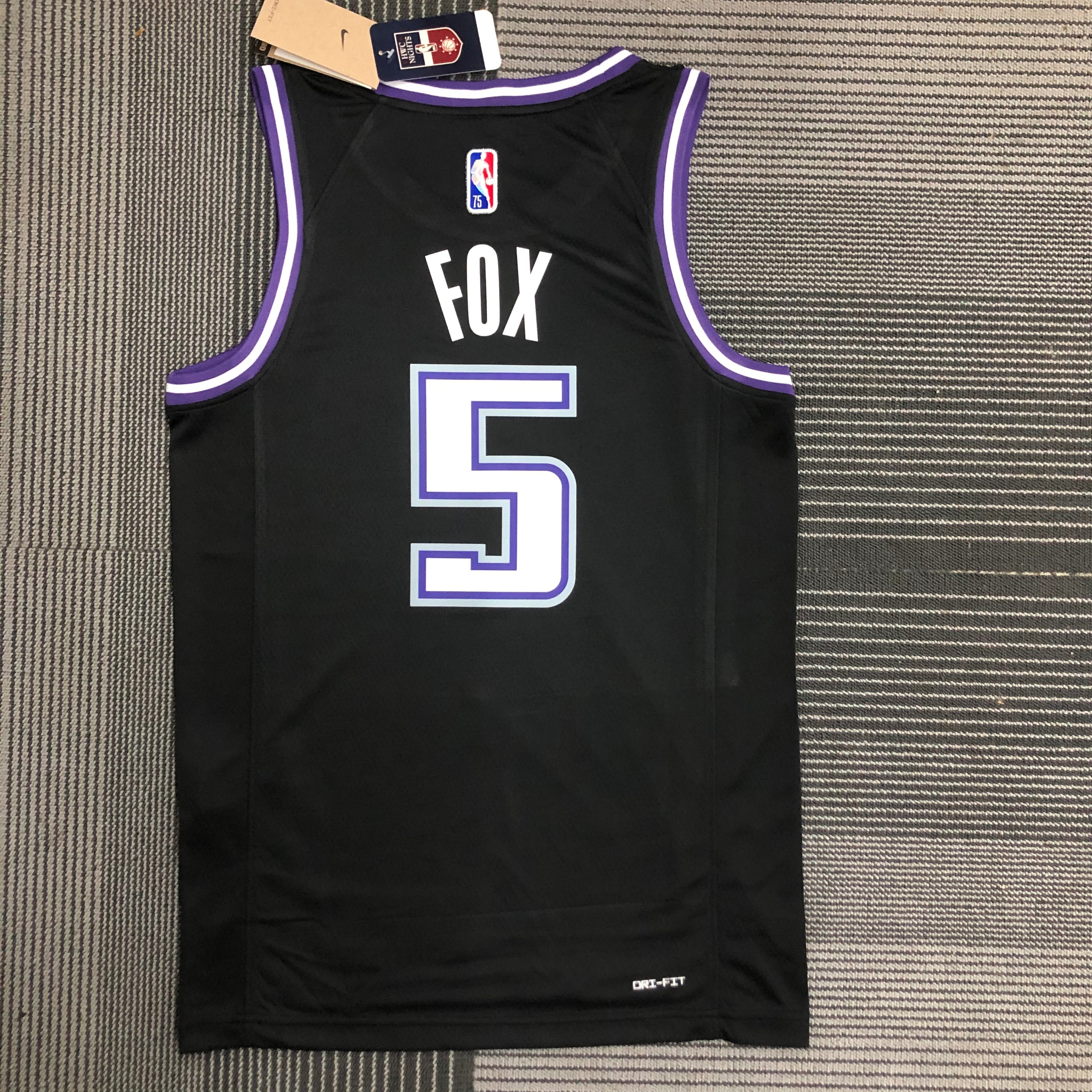 NBA 75th Anniversary Season 2022 Sacramento Kings Black #5 FOX Jersey High Quality Name and Number Print - leoleo123123