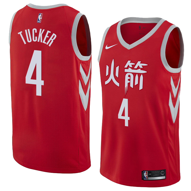 NBA Men Houston Rockets Red Jersey Chinese Version #4 TUCKER High Quality Name and Number Print - leoleo123123