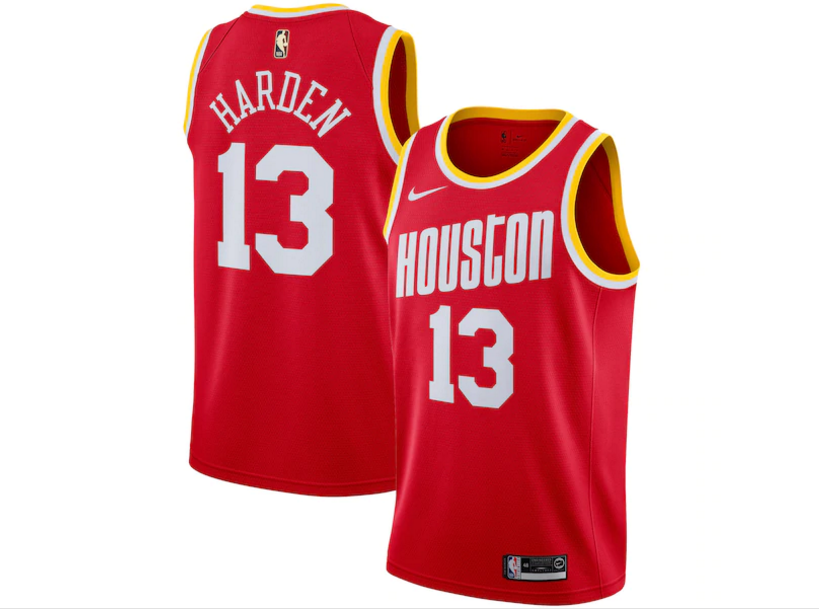 NBA Men Houston Rockets Red with Yellow Lines #13 HARDEN Jersey High Quality Name and Number Print - leoleo123123