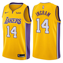 NBA Men Los Angeles Lakers #14 INGRAM Yellow V-neck Jersey High Quality Name and Number Print - leoleo123123